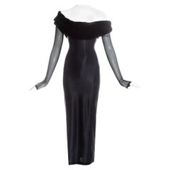 Robe longue noire Equator Jean Paul Gaultier avec col châle en maille:: c. 1980s