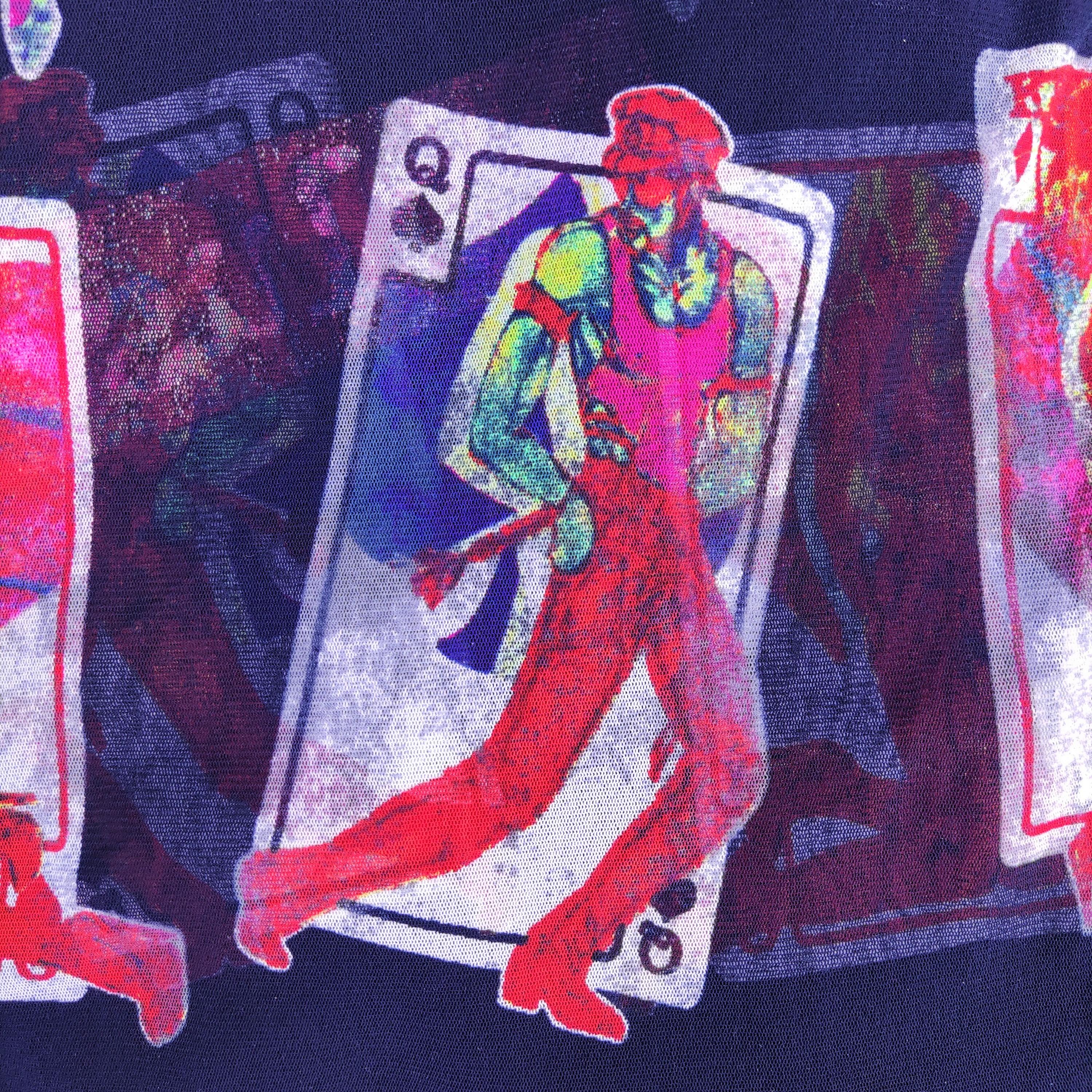 Jean Paul Gaultier Sexy Rien ne va plus text Card Poker T-Shirt Top aus erotischem Mesh im Zustand „Hervorragend“ im Angebot in PARIS, FR
