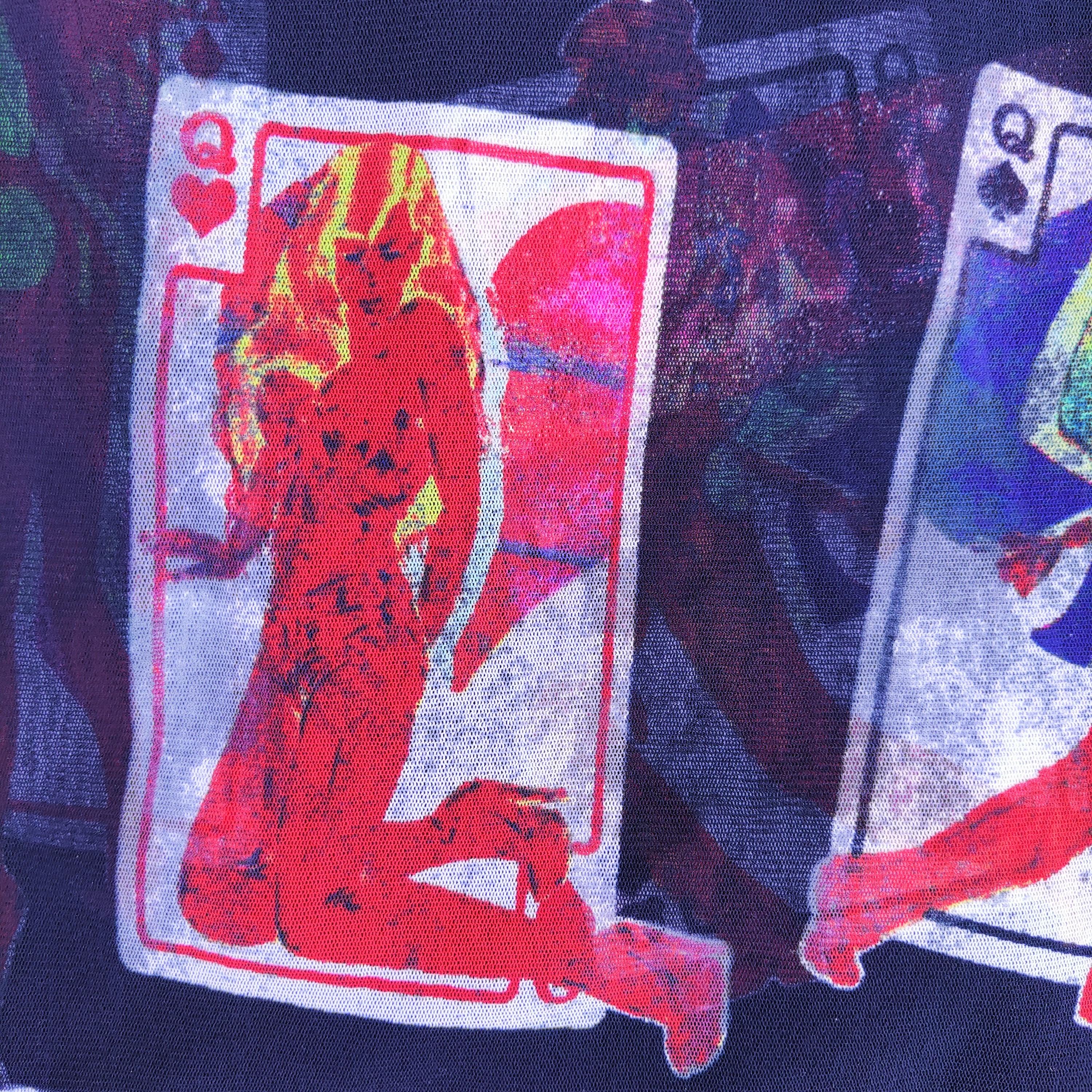 Jean Paul Gaultier Sexy Rien ne va plus text Card Poker T-Shirt Top aus erotischem Mesh Damen im Angebot