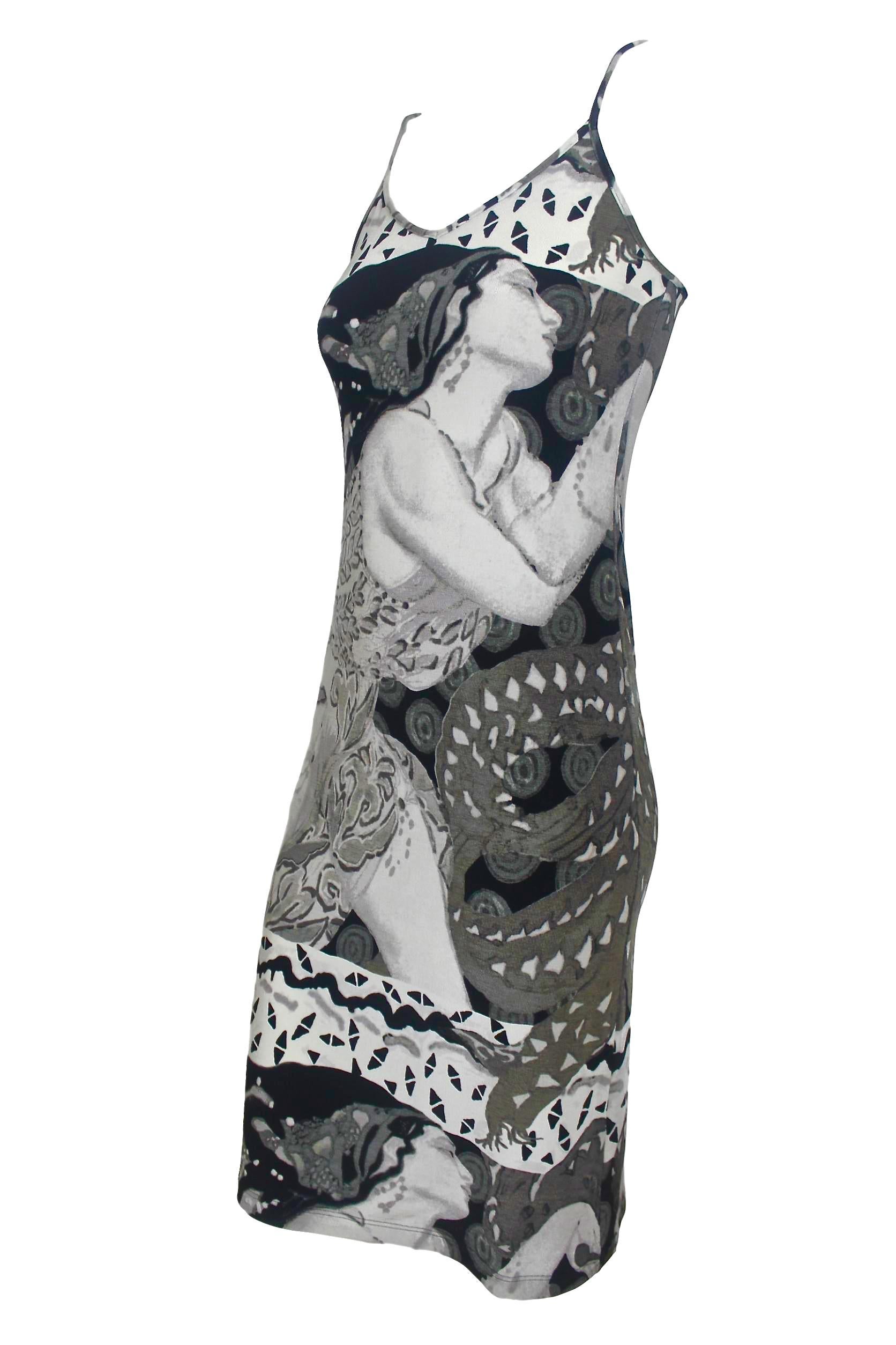 Gray Jean paul Gaultier 'Erte' Print Summer Slip Dress For Sale