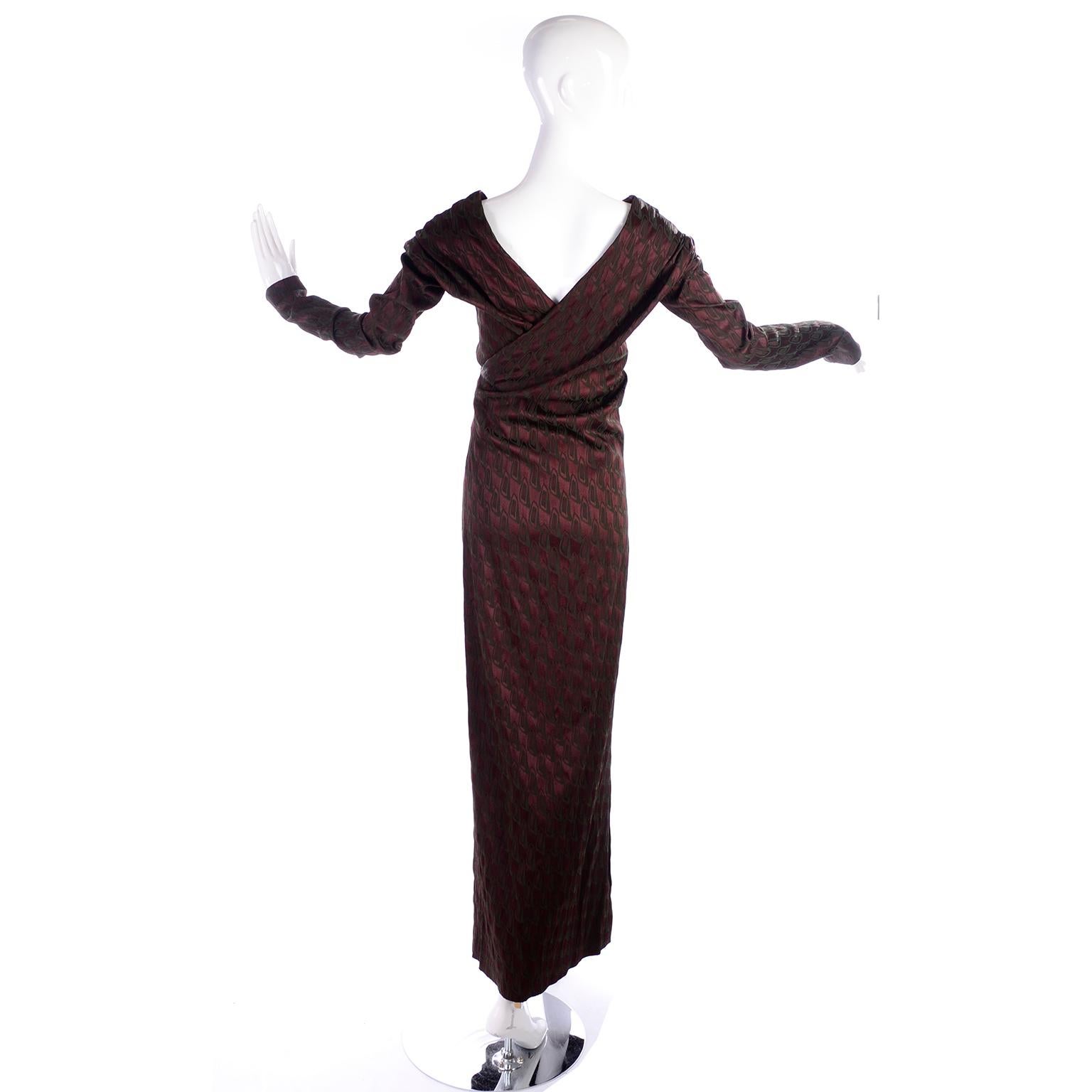 Jean Paul Gaultier Evening Gown in Burgundy and Deep Green W/ Extra Long Sleeves In Excellent Condition In Portland, OR