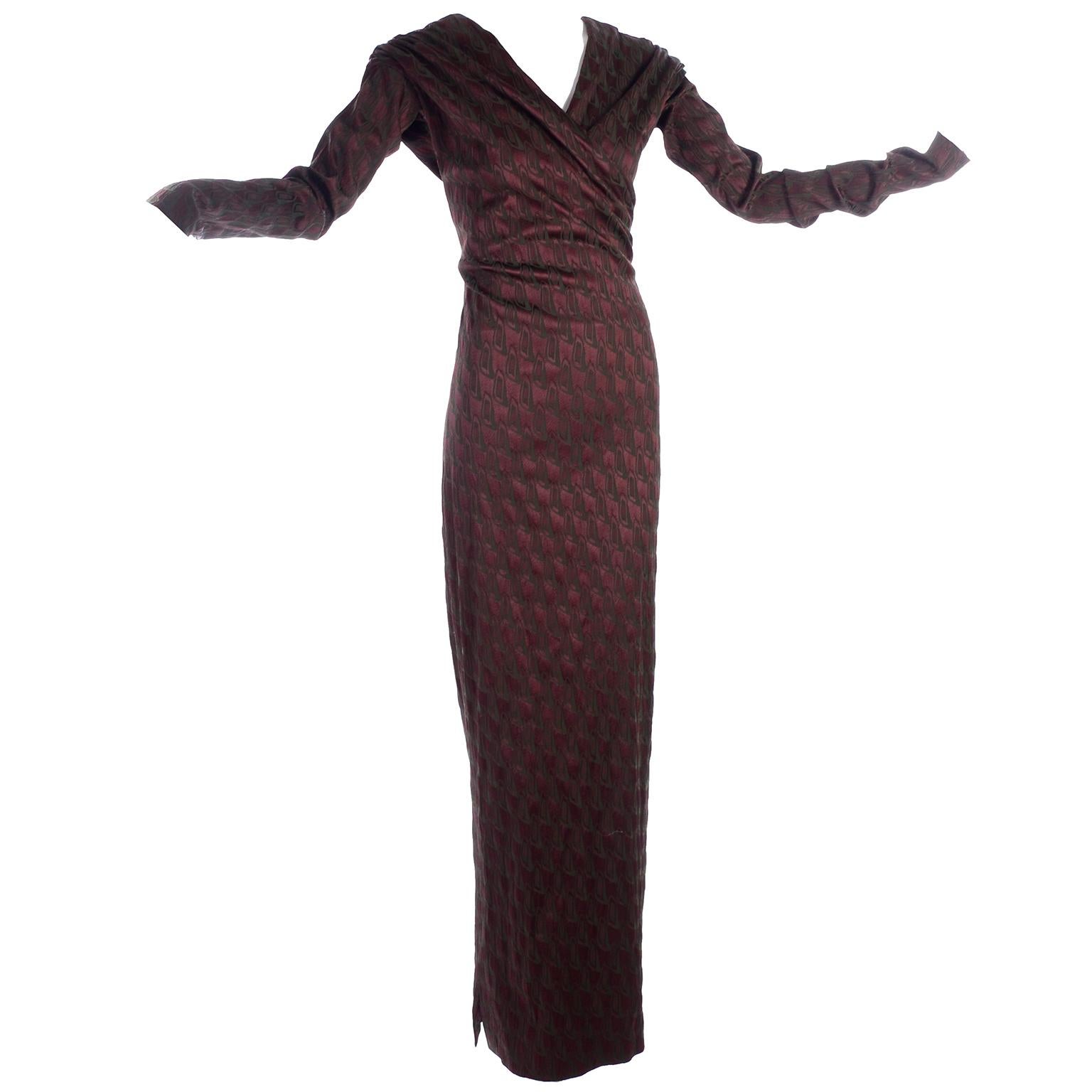 Jean Paul Gaultier Evening Gown in Burgundy and Deep Green W/ Extra Long Sleeves