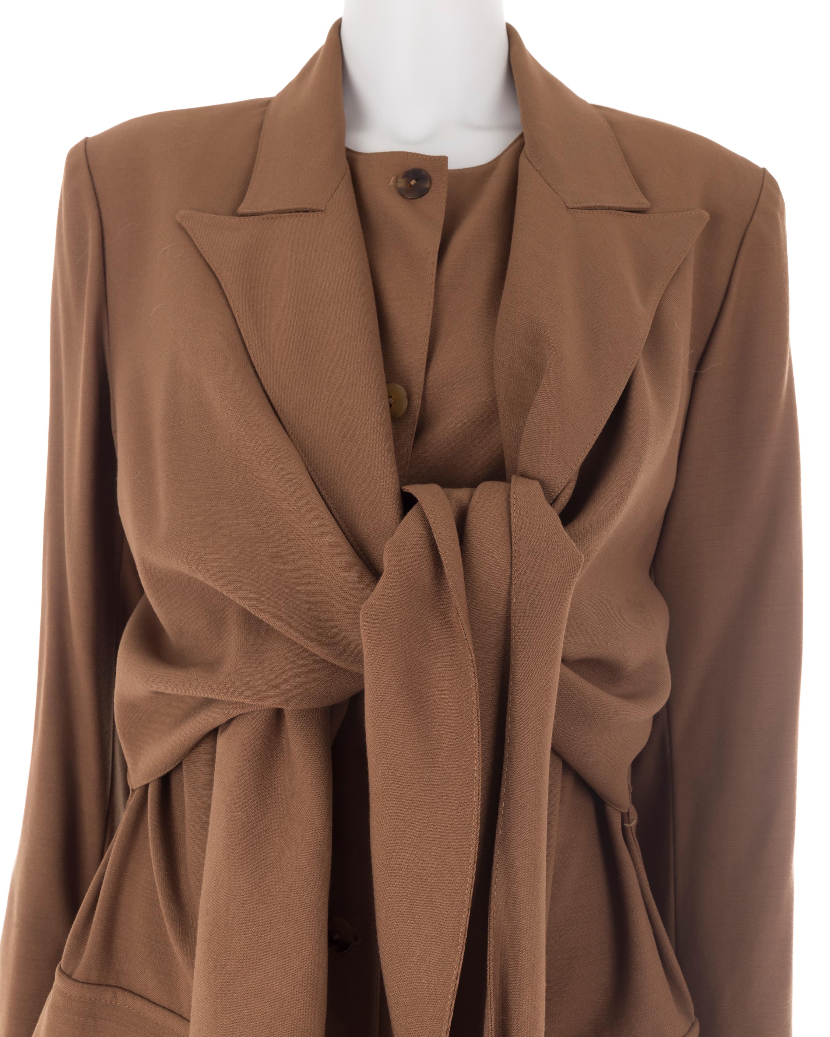 Jean Paul Gaultier F/W 1983 coffee brown layered knotted trench coat In Excellent Condition For Sale In Rome, IT