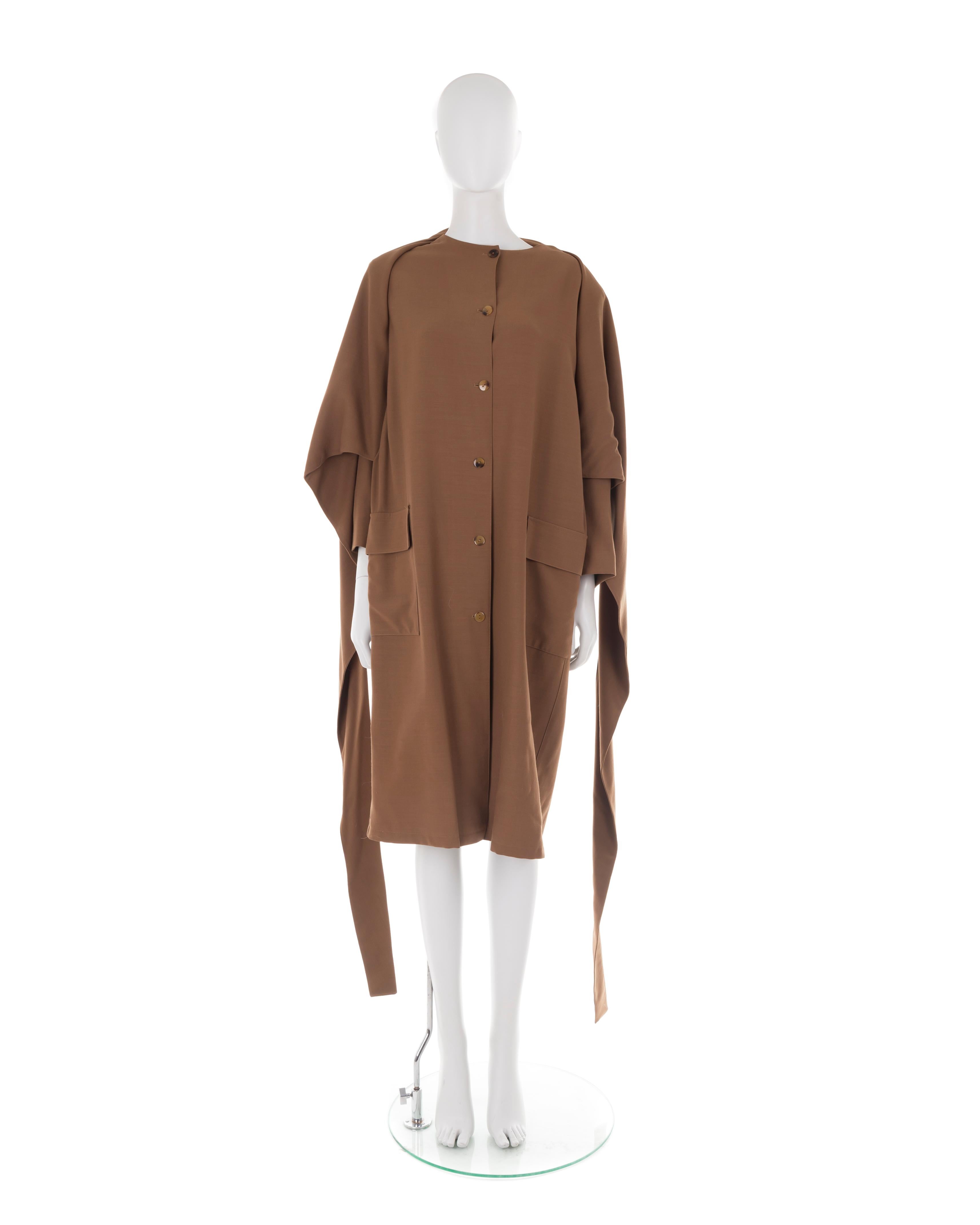 Jean Paul Gaultier F/W 1983 coffee brown layered knotted trench coat For Sale 1