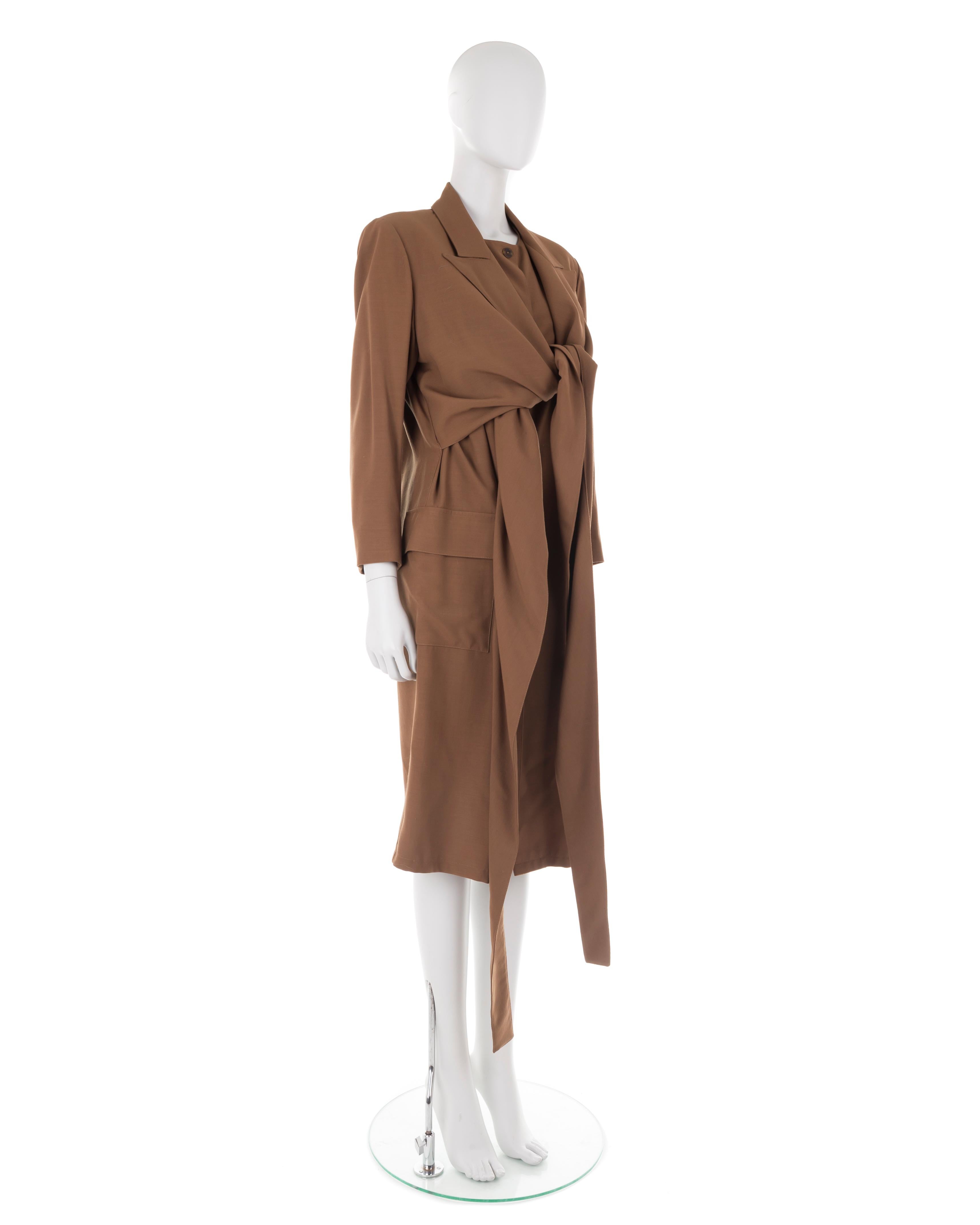 Jean Paul Gaultier F/W 1983 coffee brown layered knotted trench coat For Sale 2