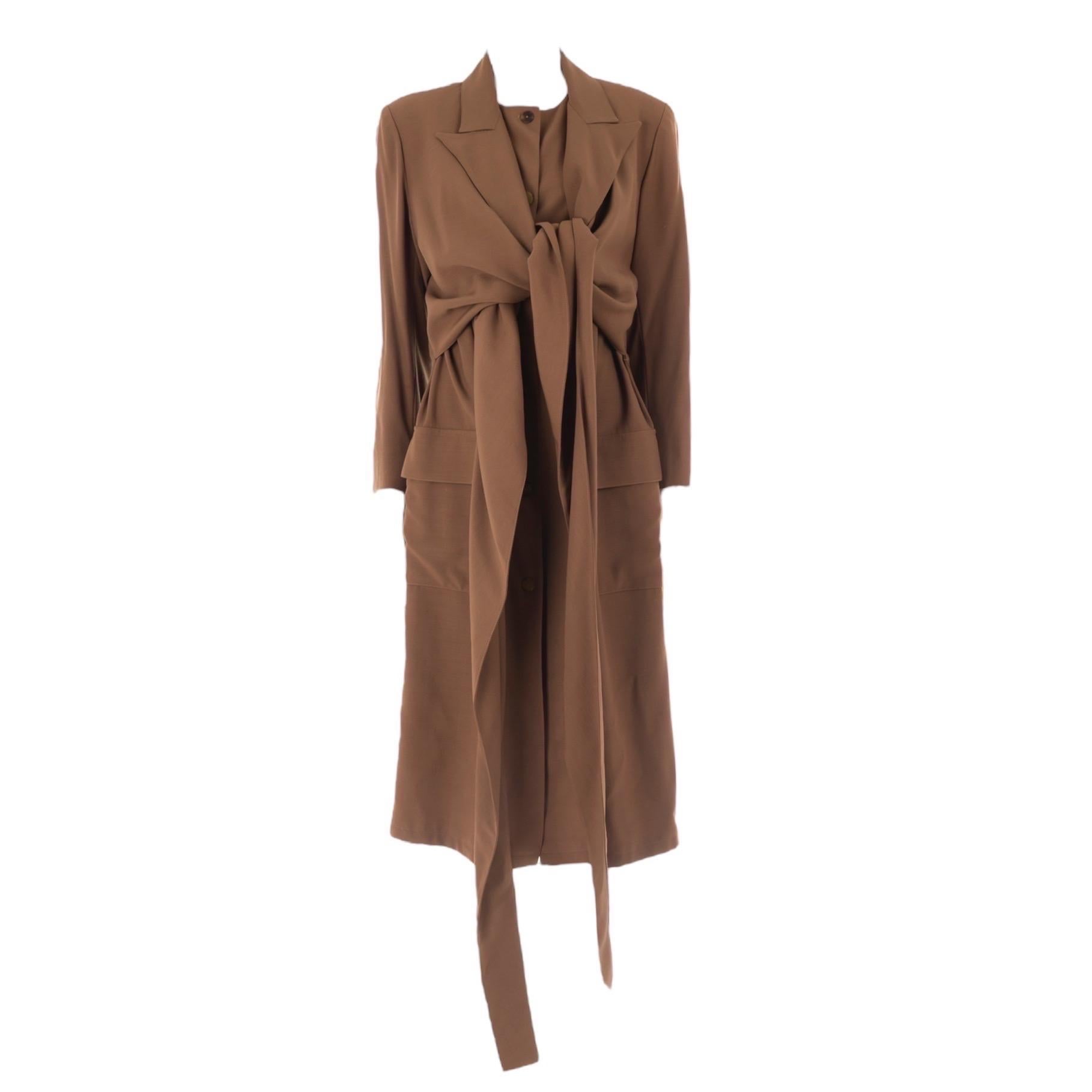 Jean Paul Gaultier F/W 1983 coffee brown layered knotted trench coat For Sale