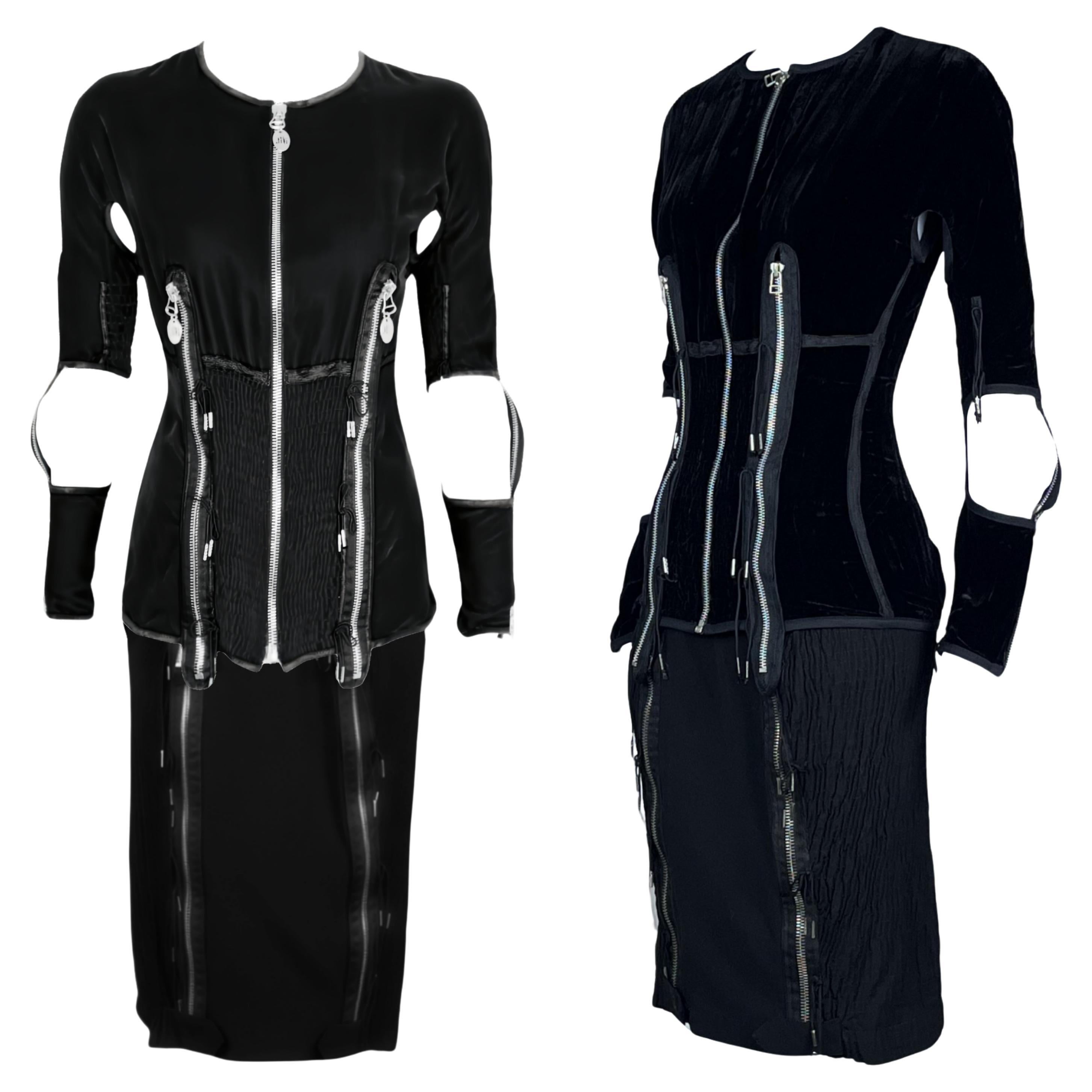 JEAN PAUL GAULTIER F/W 1989 Schwarzer Samtreißverschluss mit Rockausschnitt Set im Angebot
