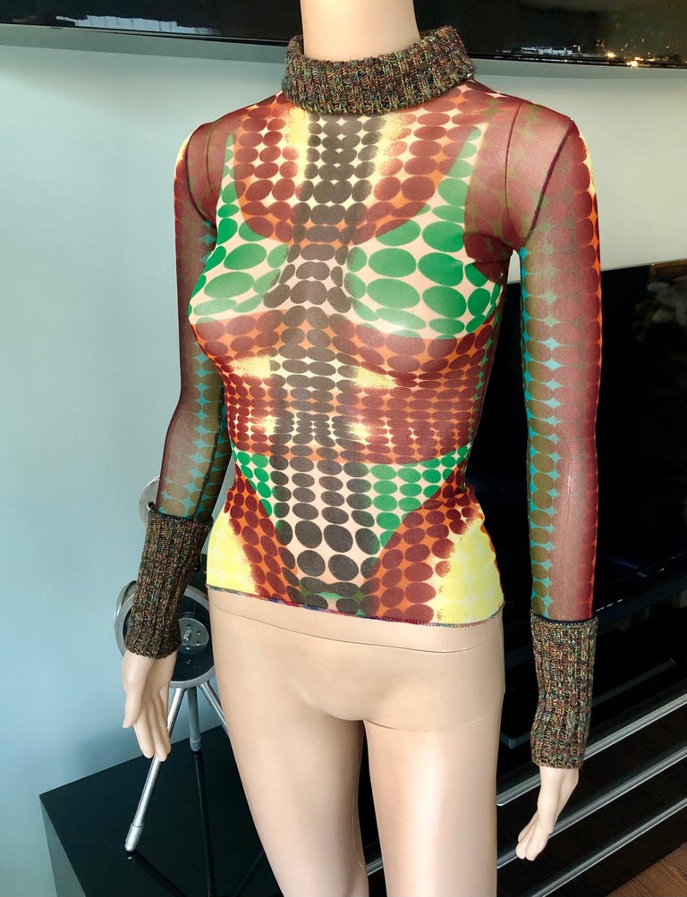 Jean Paul Gaultier F/W 1995 Runway Iconic Cyber Dots Sheer Top  In Excellent Condition For Sale In Naples, FL