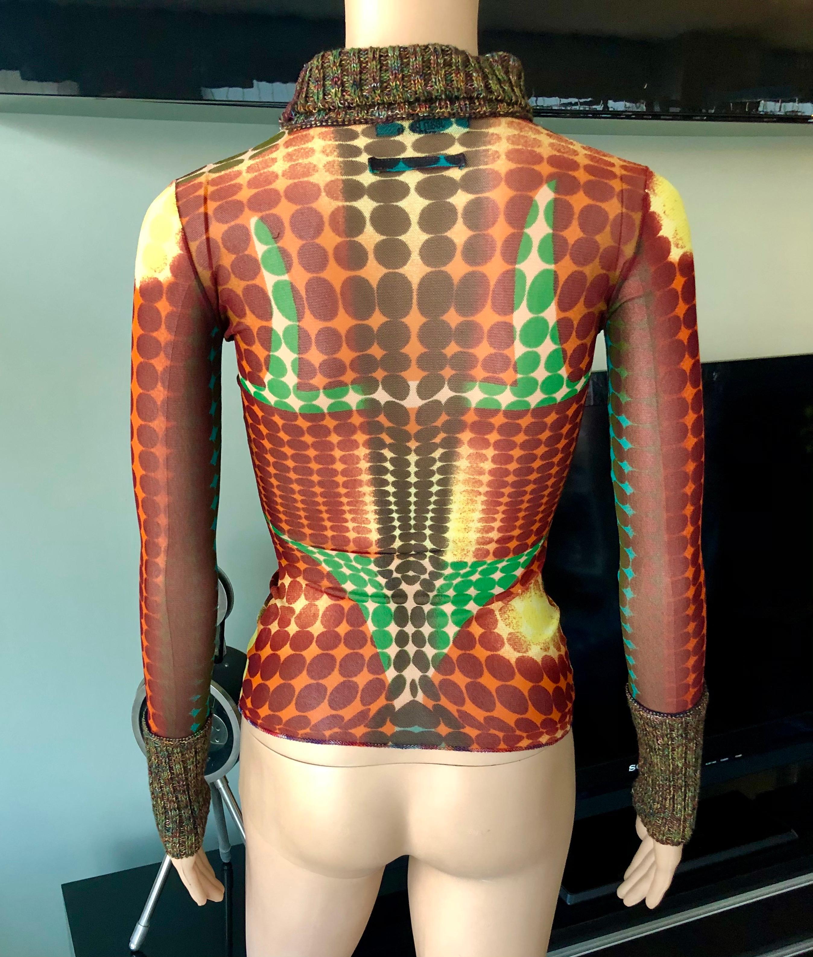 Jean Paul Gaultier F/W 1995 Runway Iconic Cyber Dots Sheer Top  In Excellent Condition For Sale In Naples, FL