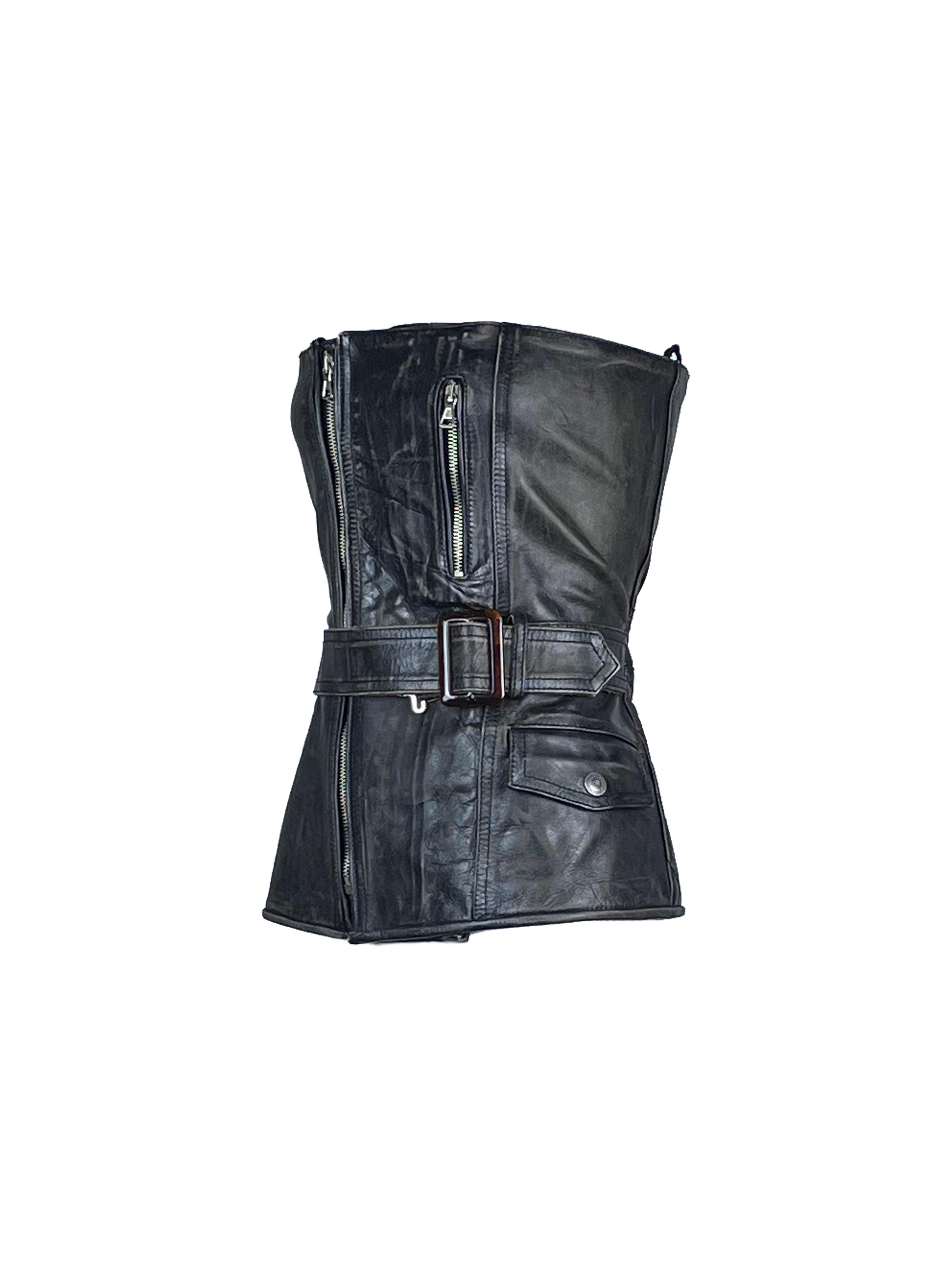 JEAN PAUL GAULTIER F/w 2001 Deconstructed Two Piece Leather Jacket en venta 6