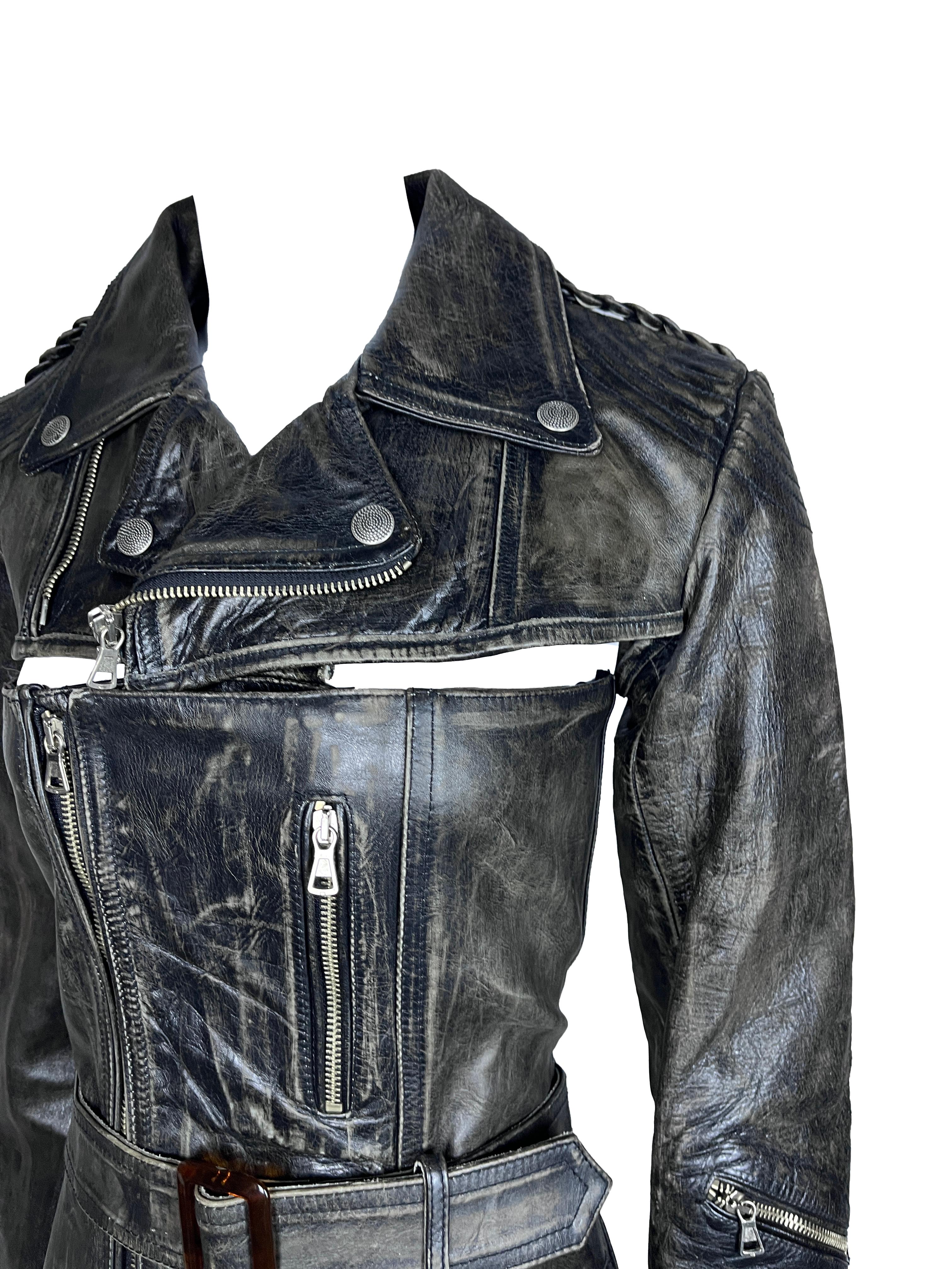 JEAN PAUL GAULTIER F/w 2001 Deconstructed Two Piece Leather Jacket en venta 10