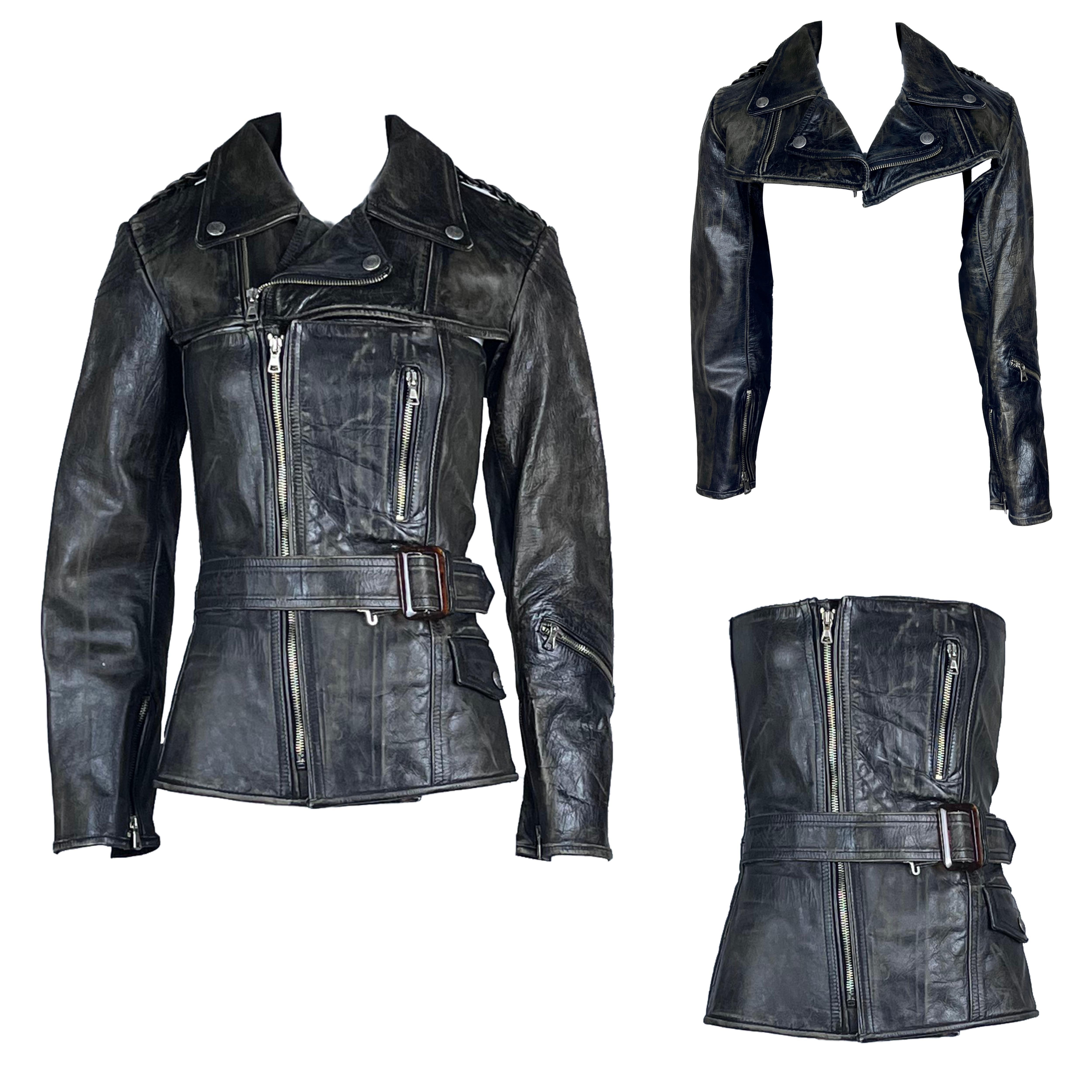JEAN PAUL GAULTIER F/w 2001 Deconstructed Two Piece Leather Jacket en Bueno estado para la venta en 上海市, Xuhui district