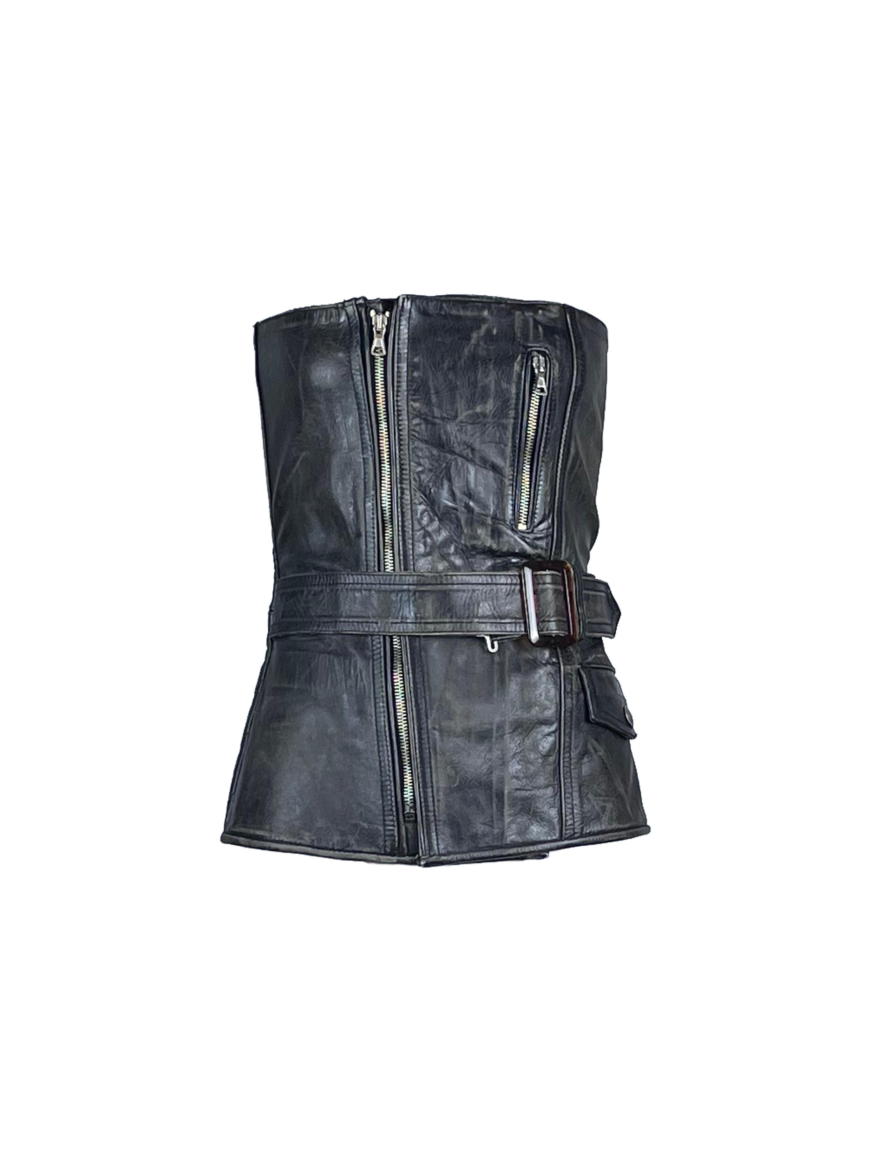 JEAN PAUL GAULTIER F/w 2001 Deconstructed Two Piece Leather Jacket en venta 1