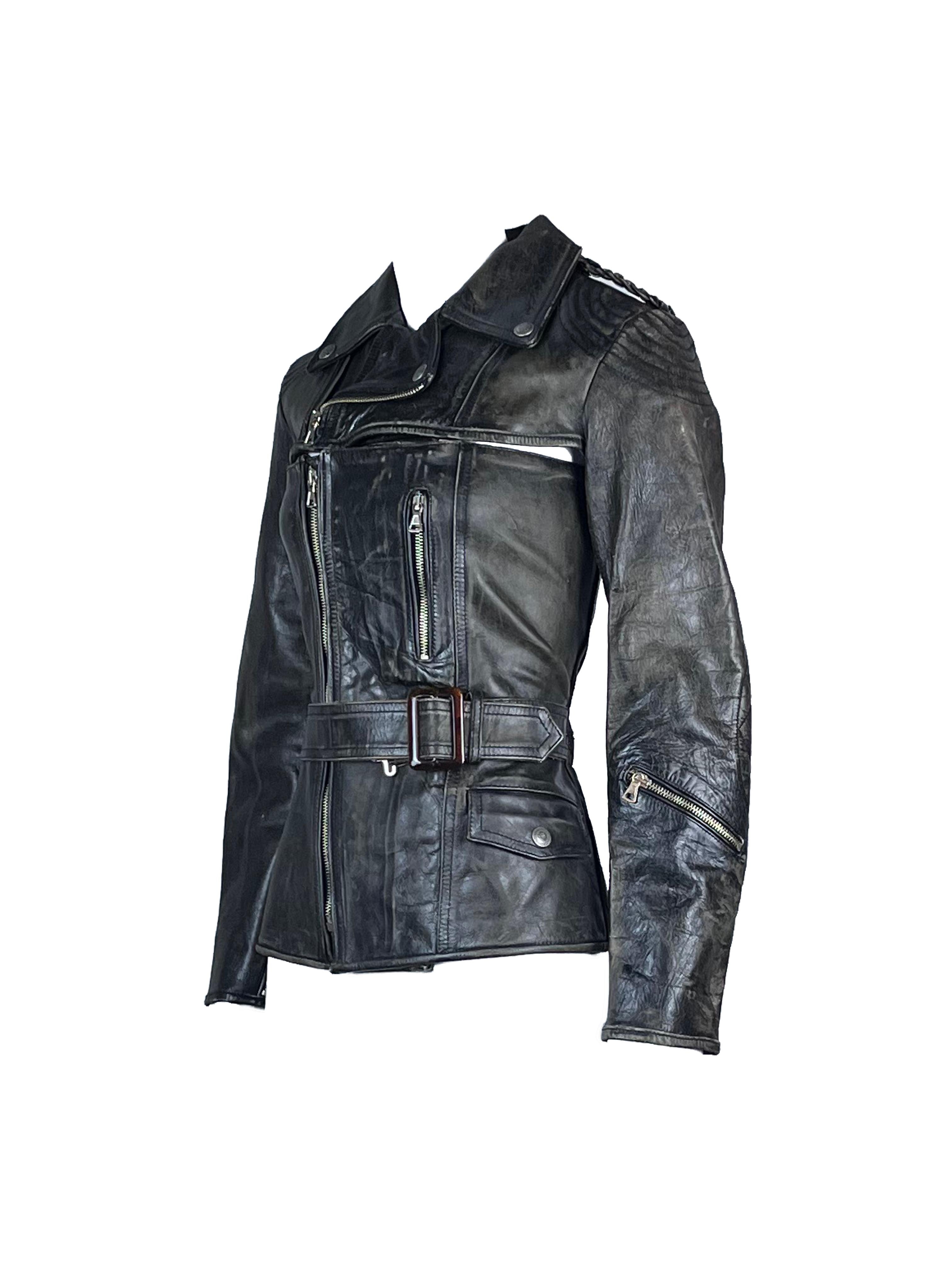 JEAN PAUL GAULTIER F/w 2001 Deconstructed Two Piece Leather Jacket en venta 3