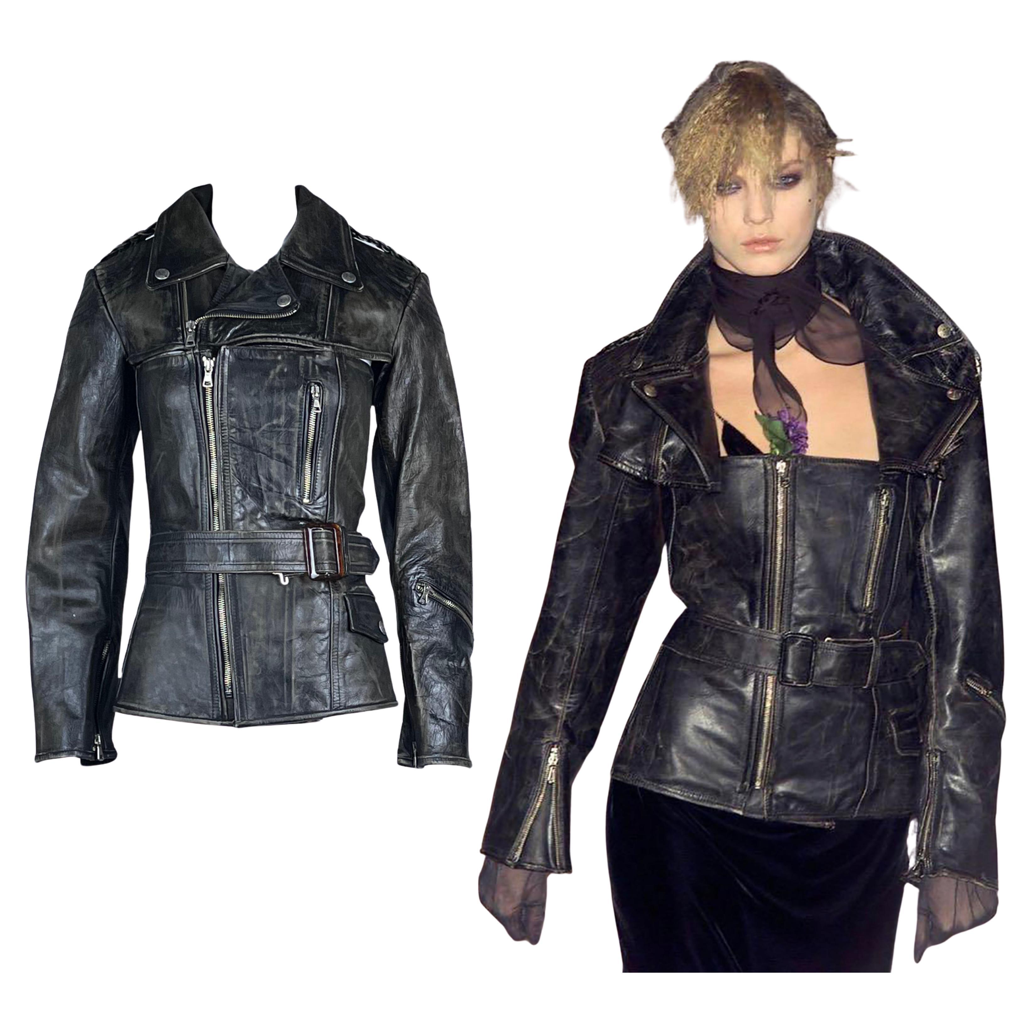 JEAN PAUL GAULTIER F/w 2001 Deconstructed Two Piece Leather Jacket en venta