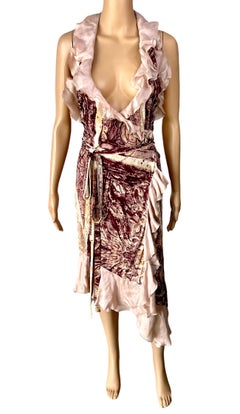 Jean Paul Gaultier F/W 2004 Plunged Wrap Backless Abstract Print Midi Dress