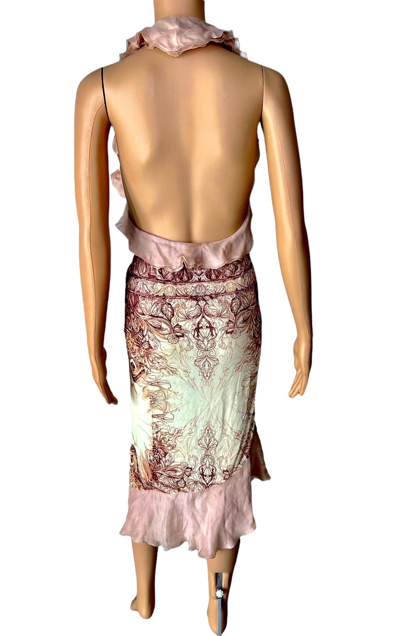 Beige Jean Paul Gaultier F/W 2004 Plunged Wrap Backless Abstract Print Midi Dress