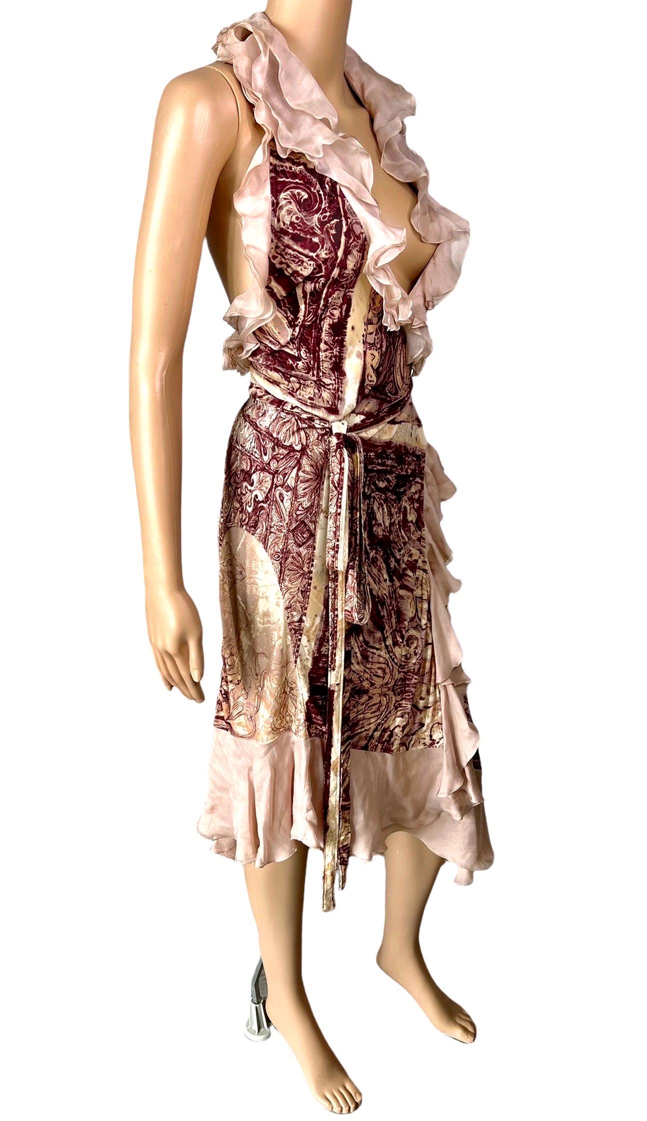 Jean Paul Gaultier F/W 2004 Plunged Wrap Backless Abstract Print Midi Dress In Excellent Condition For Sale In Naples, FL