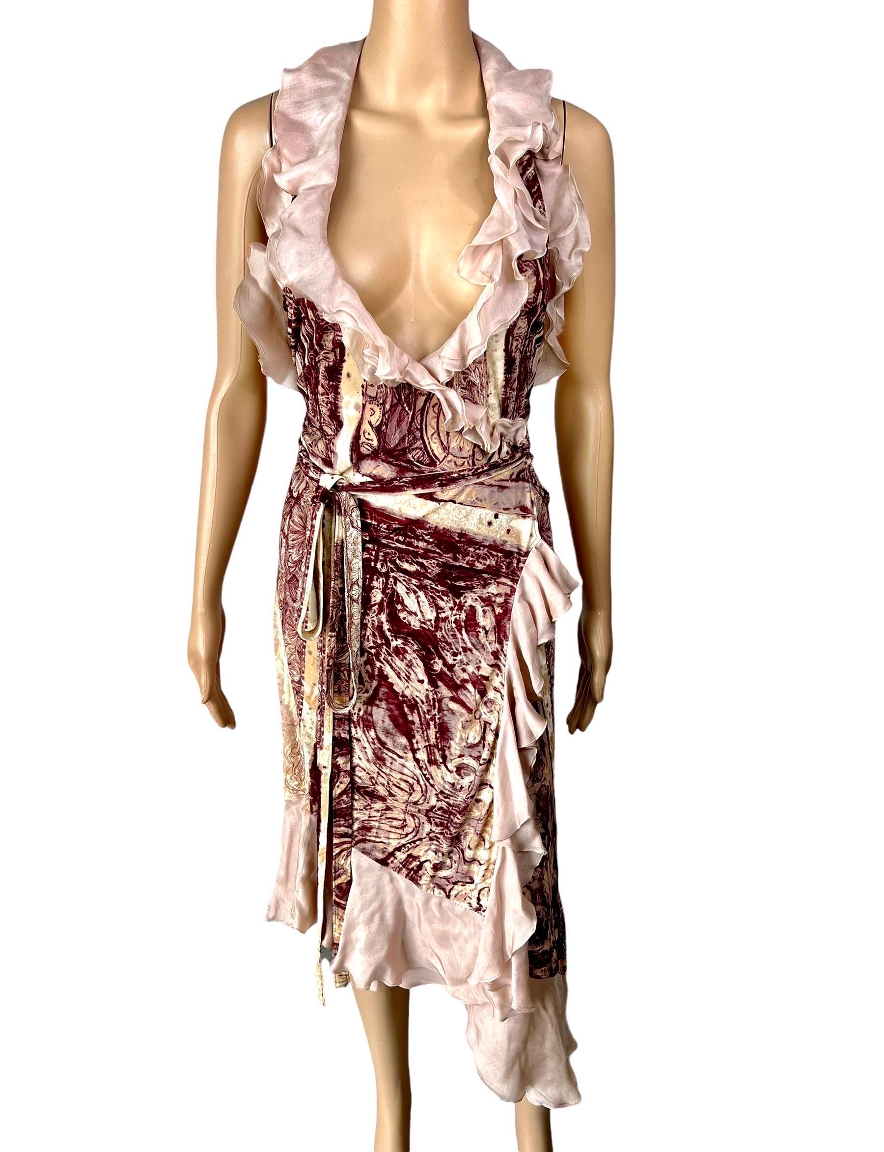 Women's or Men's Jean Paul Gaultier F/W 2004 Plunged Wrap Backless Abstract Print Midi Dress