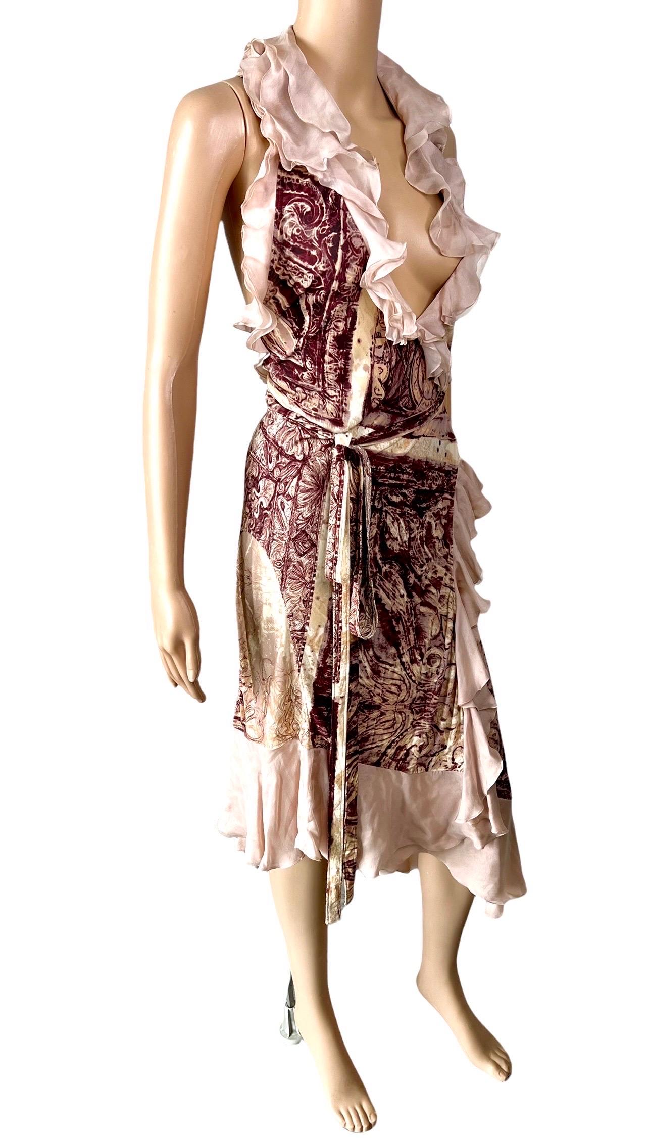 Jean Paul Gaultier F/W 2004 Plunged Wrap Backless Abstract Print Midi Dress 1