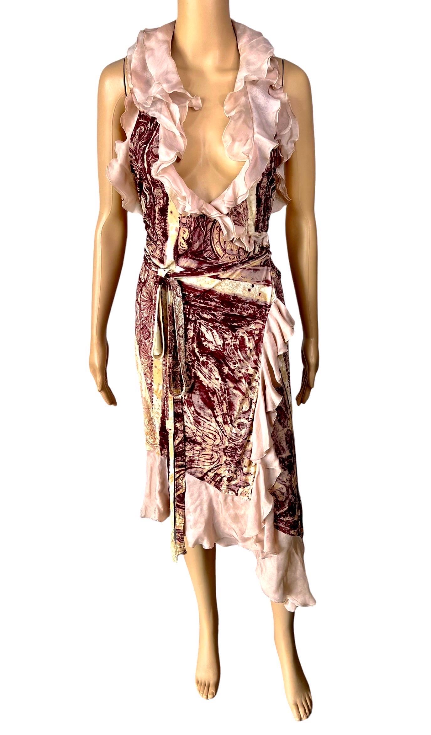 Jean Paul Gaultier F/W 2004 Plunged Wrap Backless Abstract Print Midi Dress 3