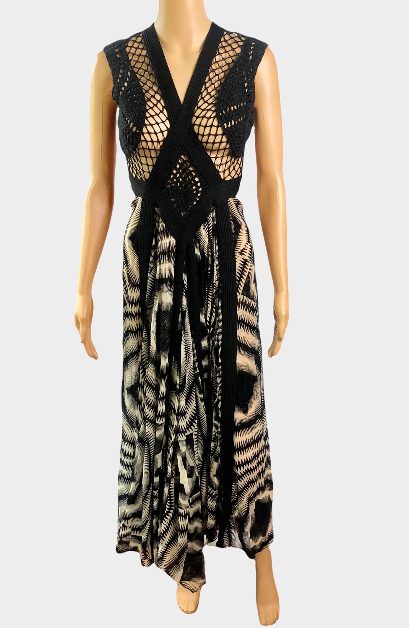 Noir Jean Paul Gaultier F/W 2009 Runway - Robe longue en maille transparente crochetée ouverte en vente