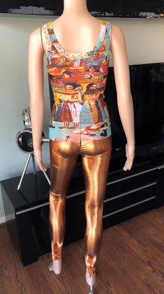Jean Paul Gaultier Faces People Print Top & Metallic Leggings Pants 2 Piece Set