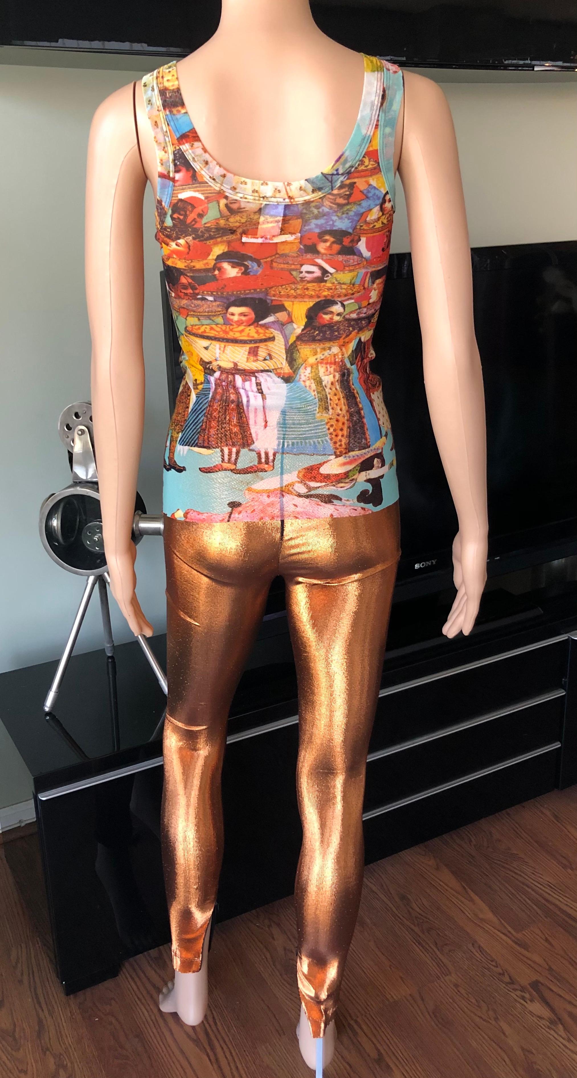 Jean Paul Gaultier Faces People Print Top & Metallic Leggings Pants 2 Piece Set  In Excellent Condition In Naples, FL