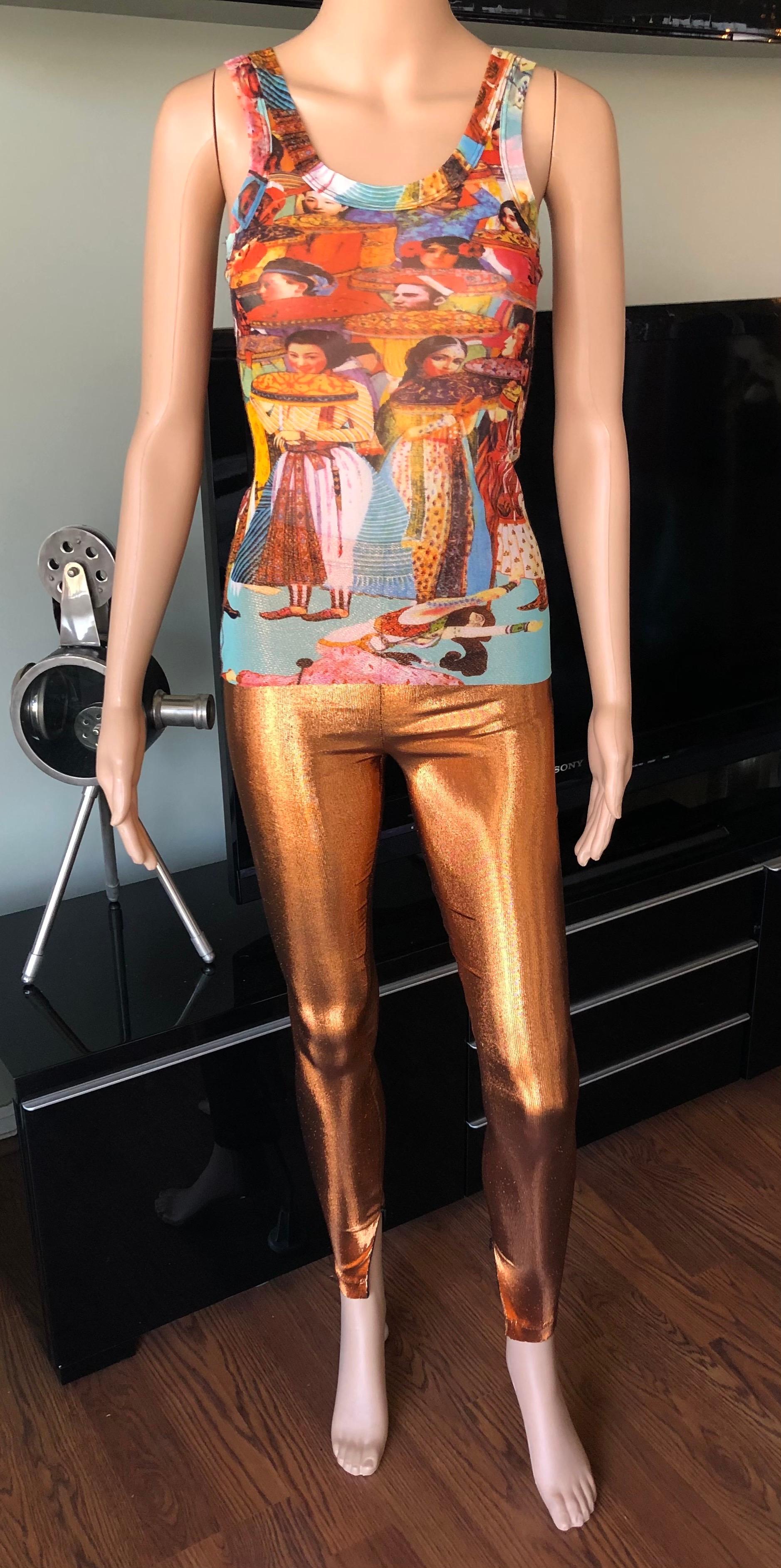 Women's or Men's Jean Paul Gaultier Faces People Print Top & Metallic Leggings Pants 2 Piece Set 