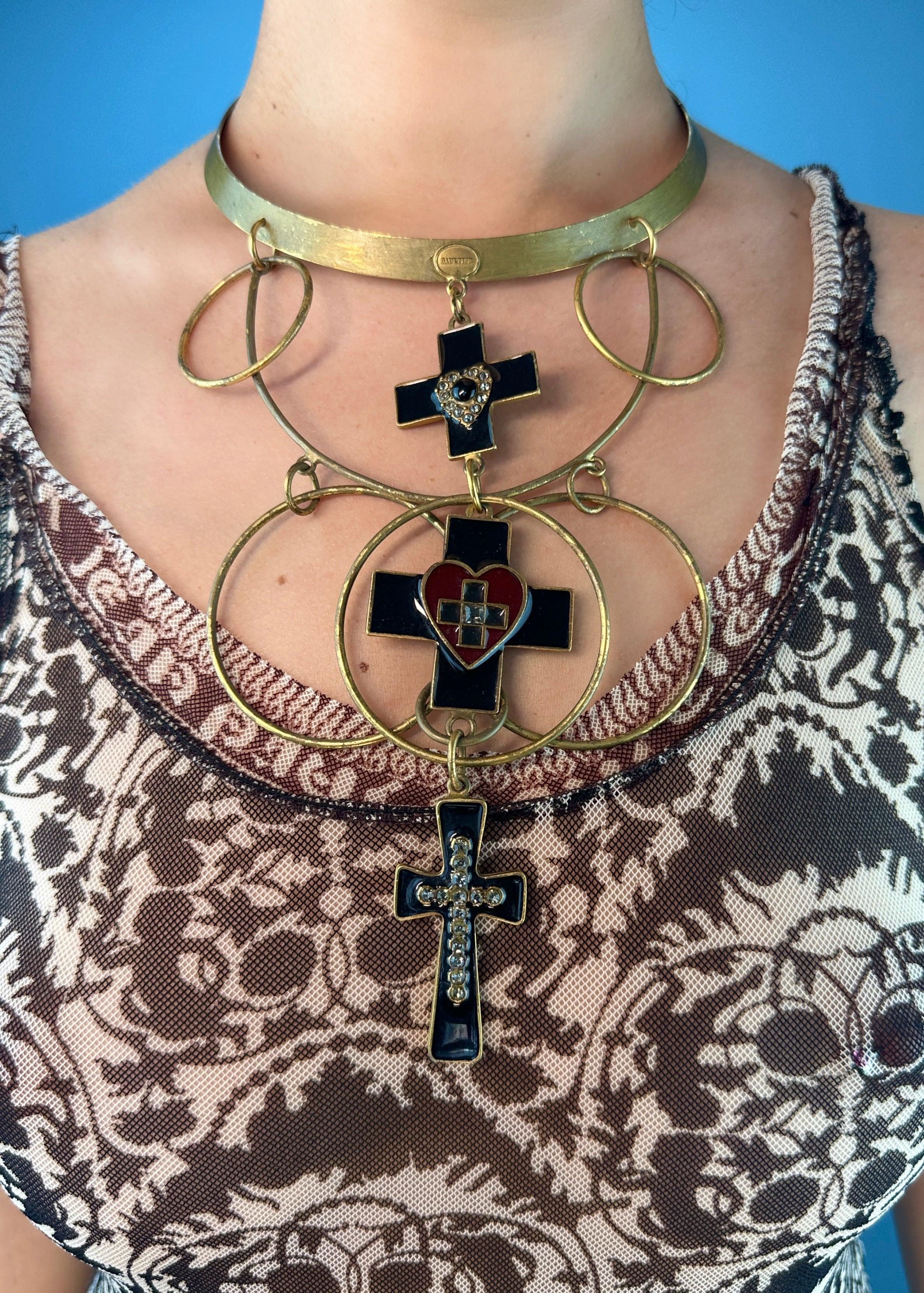 Jean Paul Gaultier Fall 1995 Runway Enamel Cross Choker Necklace 1