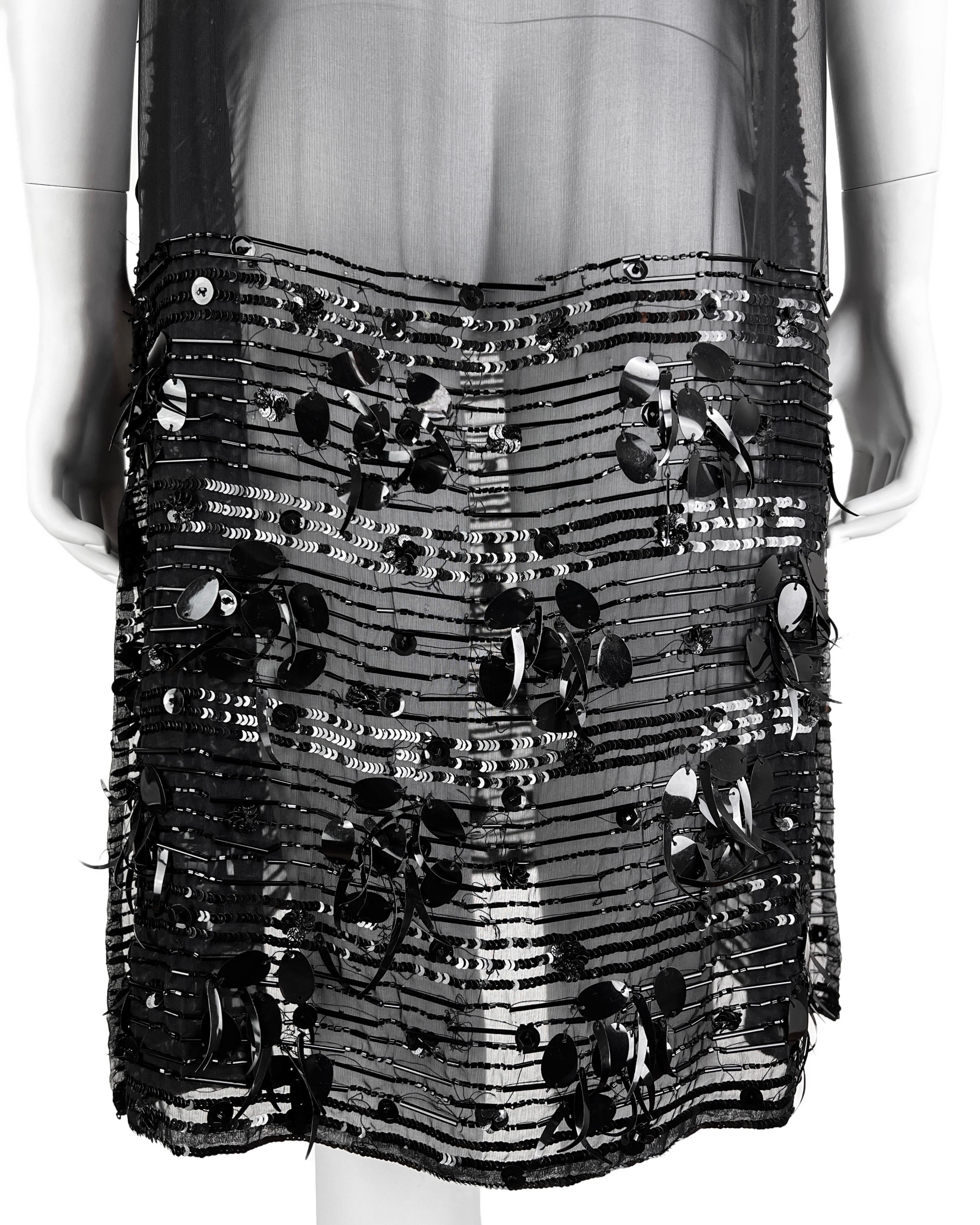 Jean-Paul Gaultier Fall 2004 Embellished Black Silk Chiffon Tunic Dress For Sale 6