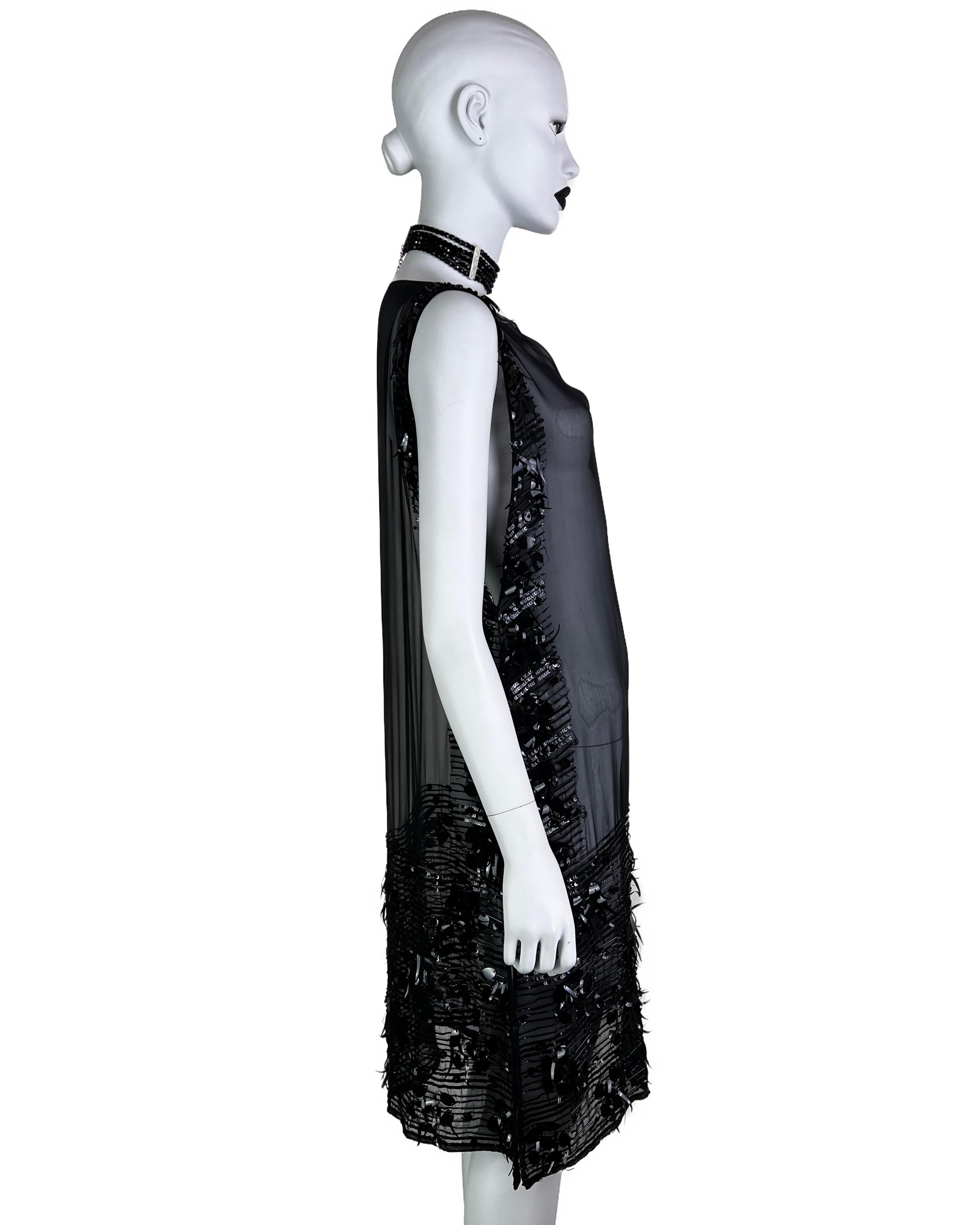 Jean-Paul Gaultier Fall 2004 Embellished Black Silk Chiffon Tunic Dress In Good Condition For Sale In Prague, CZ