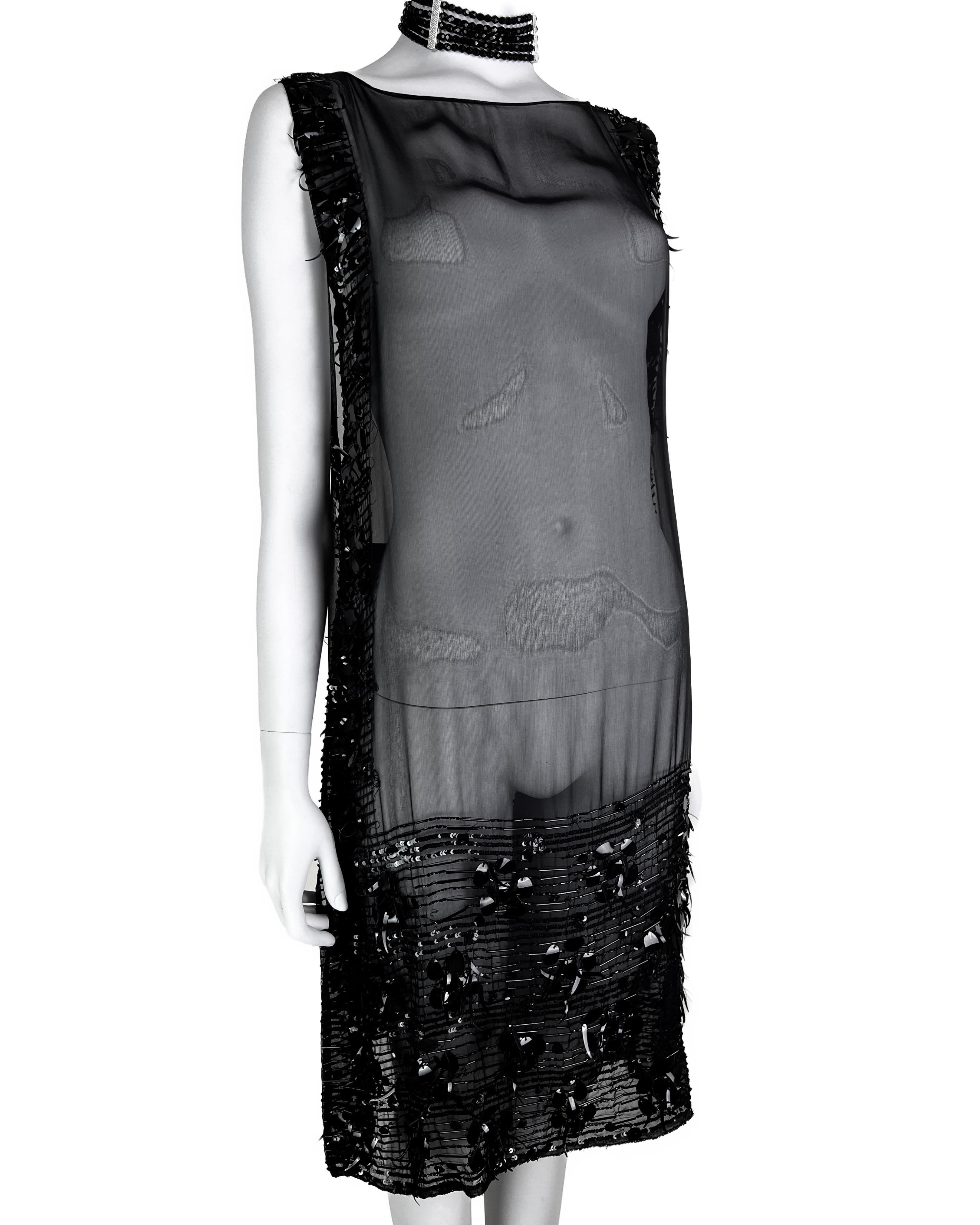 Women's Jean-Paul Gaultier Fall 2004 Embellished Black Silk Chiffon Tunic Dress For Sale
