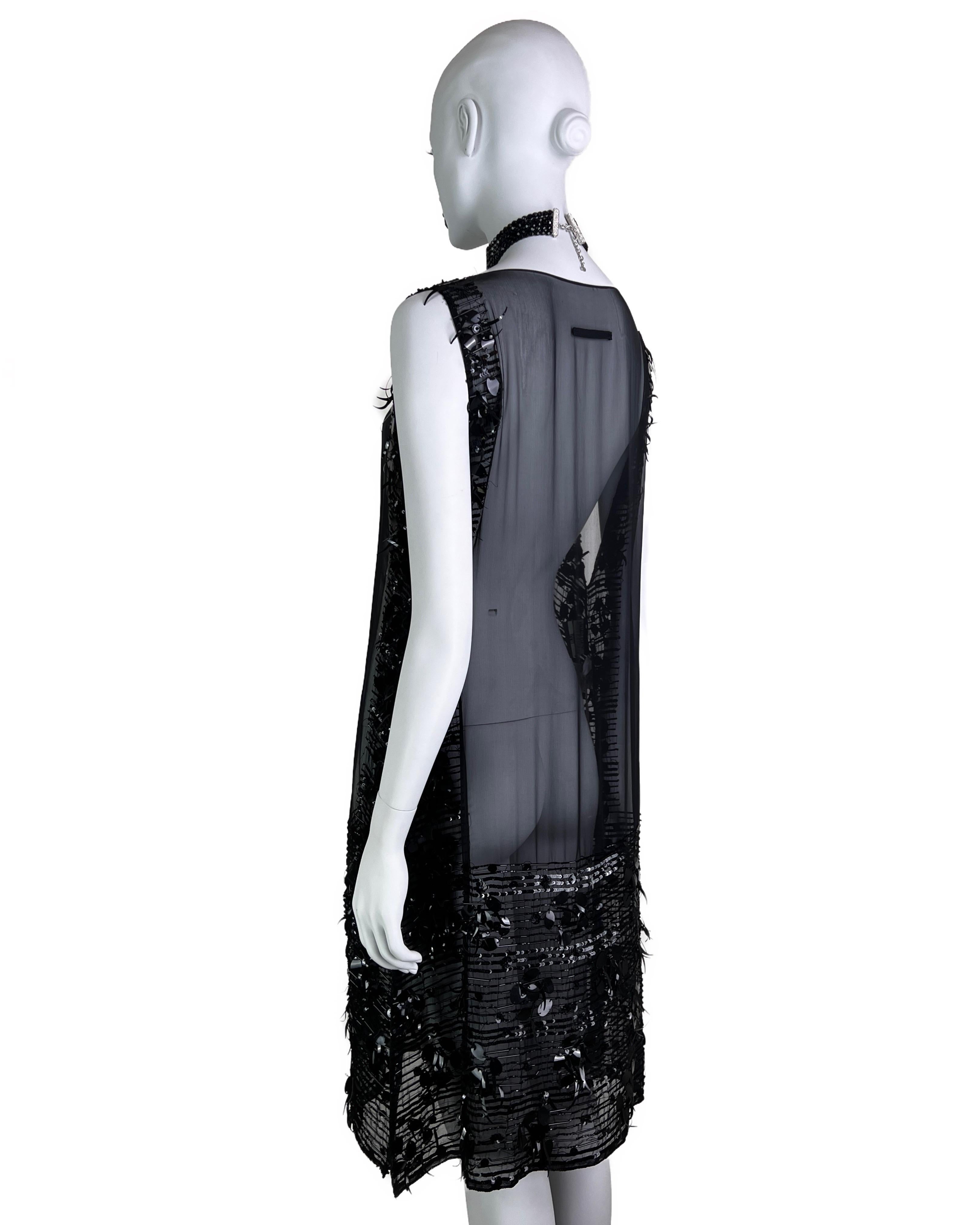 Jean-Paul Gaultier Fall 2004 Embellished Black Silk Chiffon Tunic Dress For Sale 1