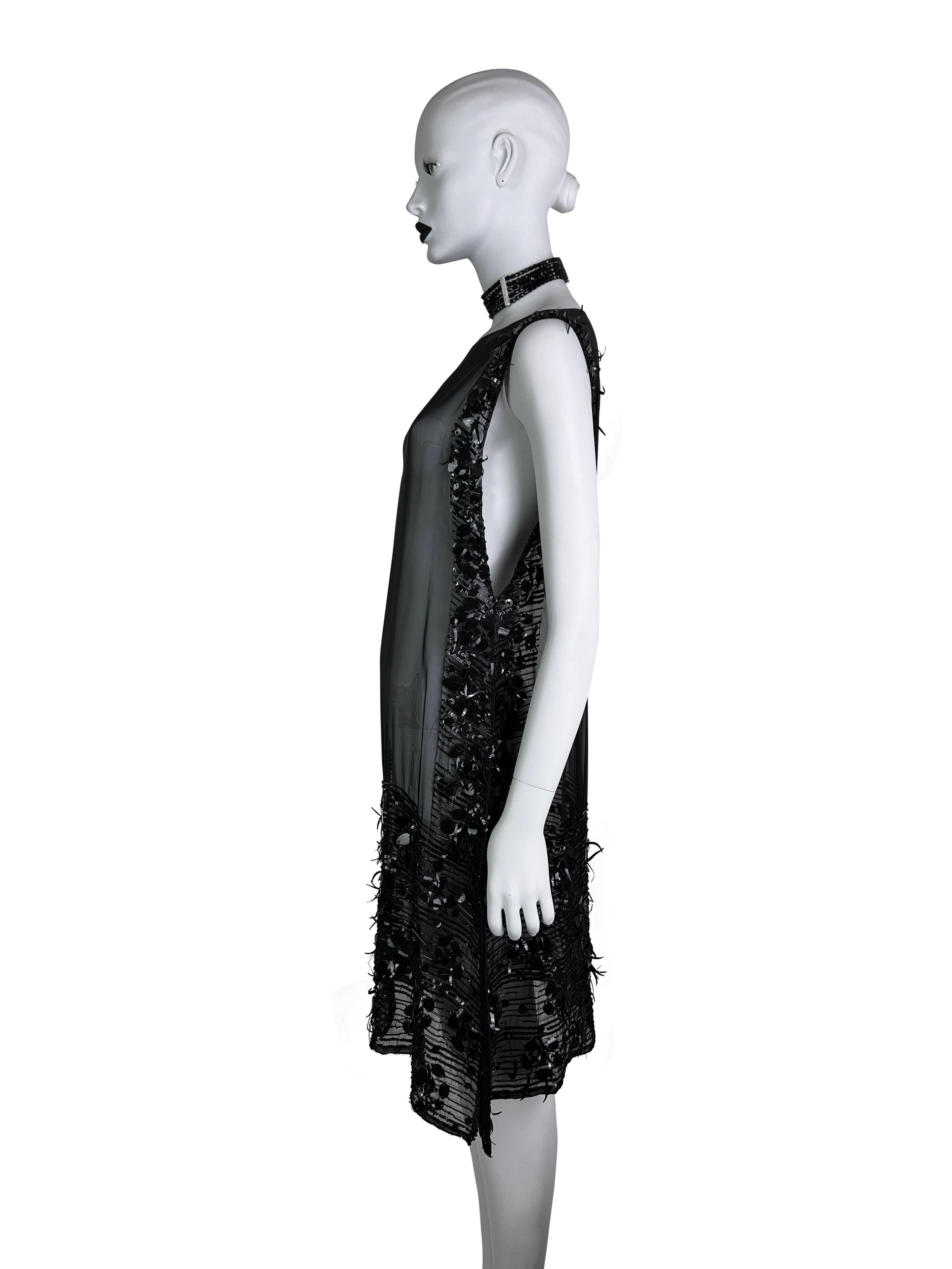 Jean-Paul Gaultier Fall 2004 Embellished Black Silk Chiffon Tunic Dress For Sale 2