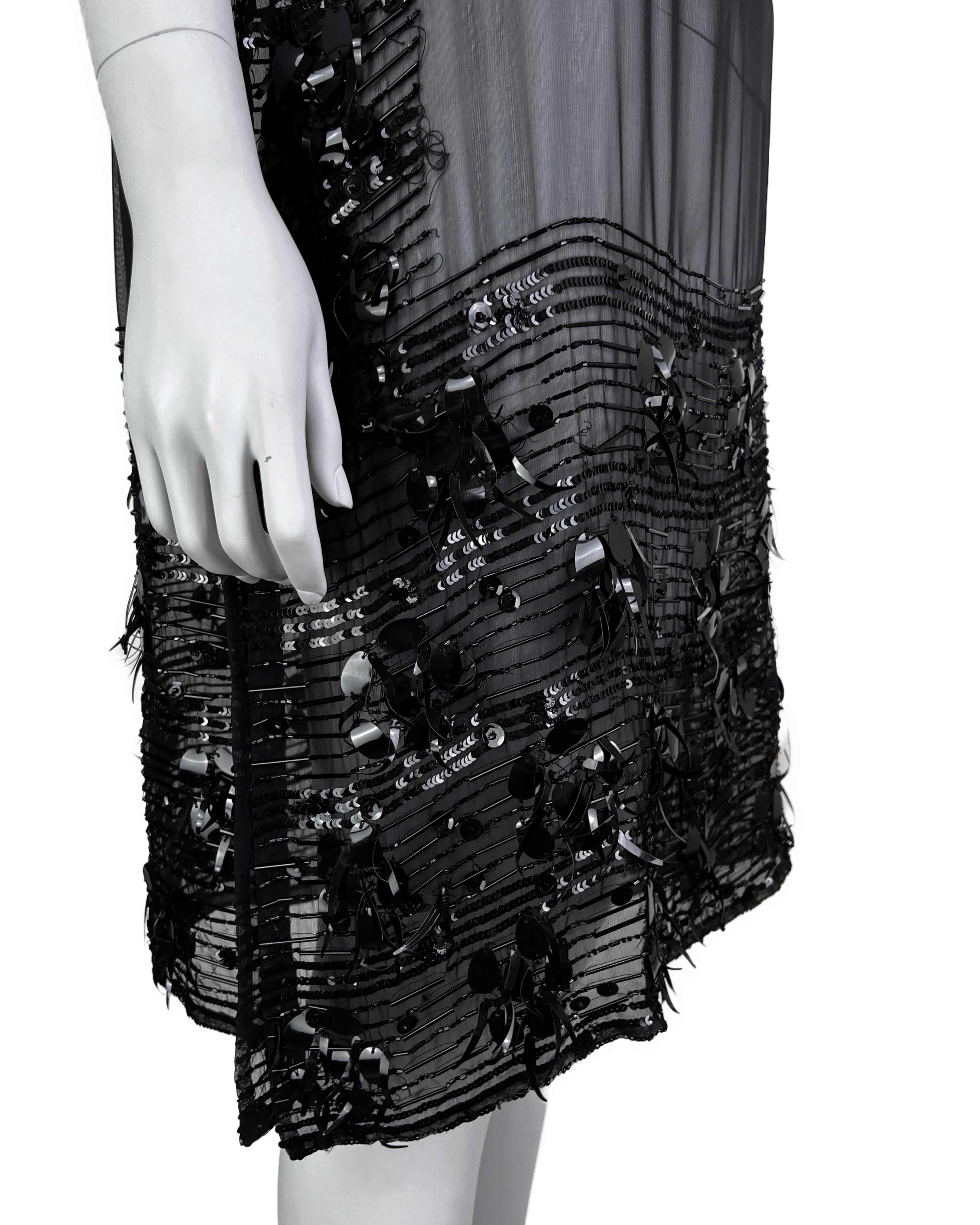 Jean-Paul Gaultier Fall 2004 Embellished Black Silk Chiffon Tunic Dress For Sale 3
