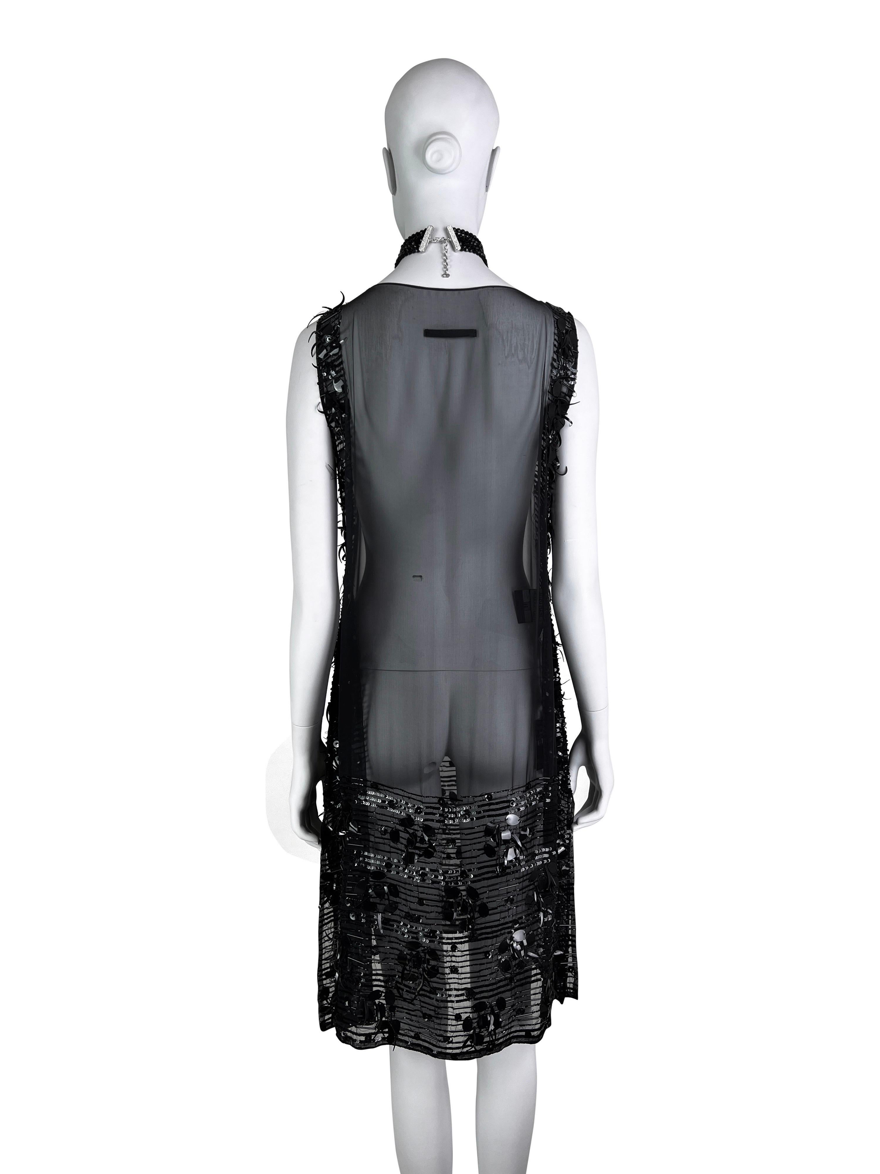 Jean-Paul Gaultier Fall 2004 Embellished Black Silk Chiffon Tunic Dress For Sale 4
