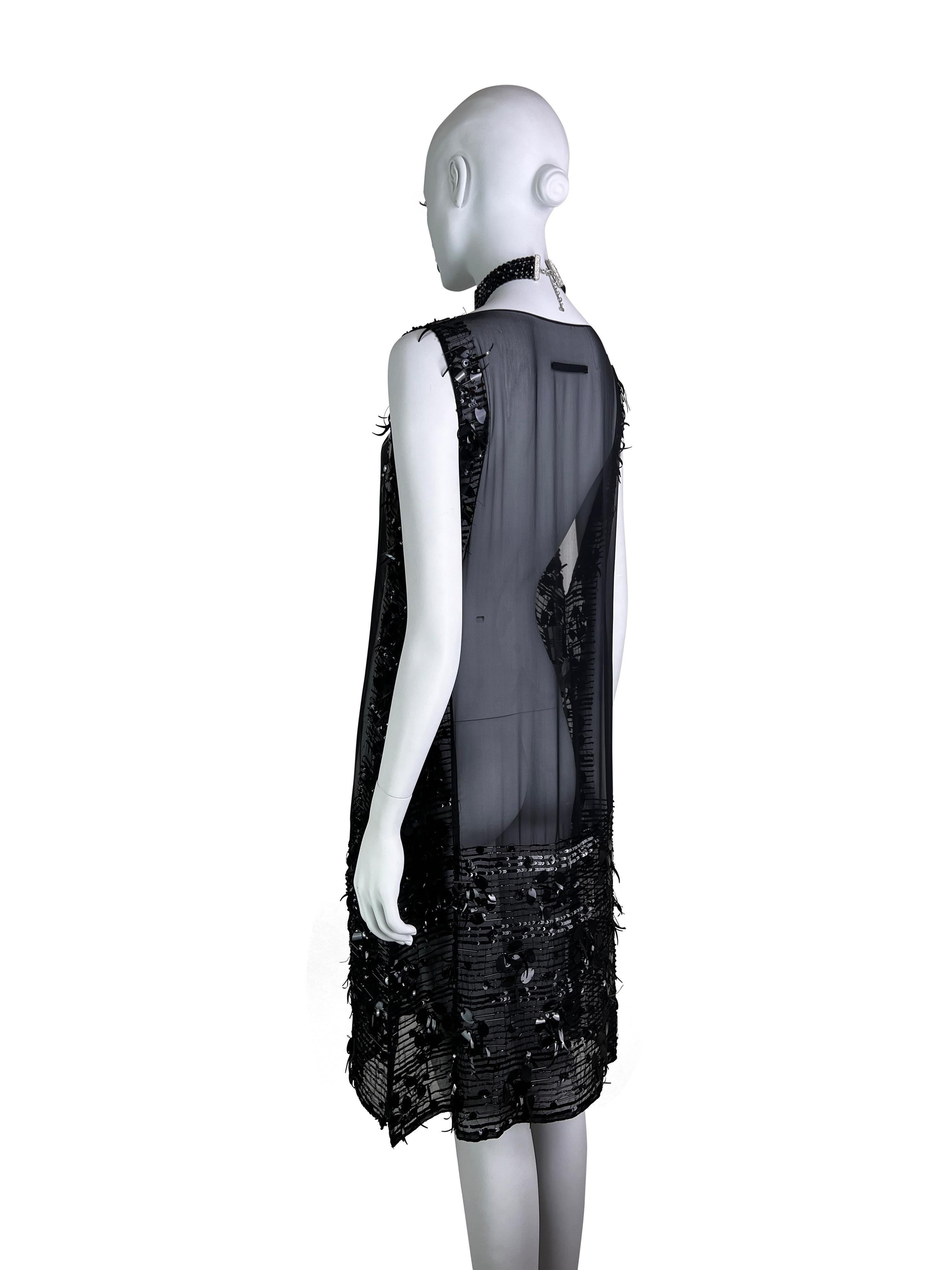 Jean-Paul Gaultier Fall 2004 Embellished Black Silk Chiffon Tunic Dress For Sale 5