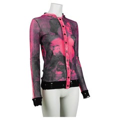 Jean Paul Gaultier Femme 1998 “Antique Print” Mesh Hooded Top Size S