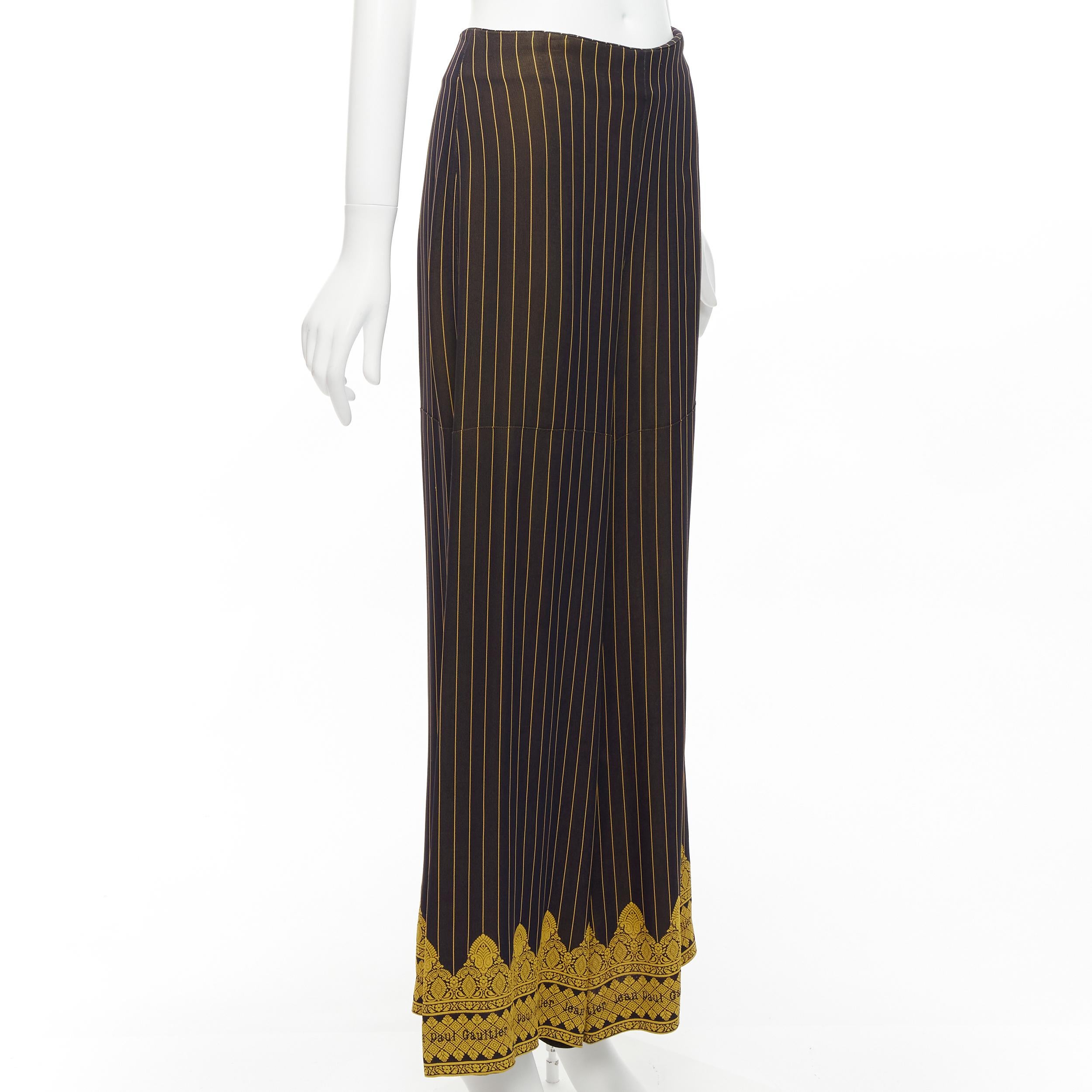 JEAN PAUL GAULTIER FEMME black gold striped logo trim wide leg pants IT40 L In Good Condition For Sale In Hong Kong, NT