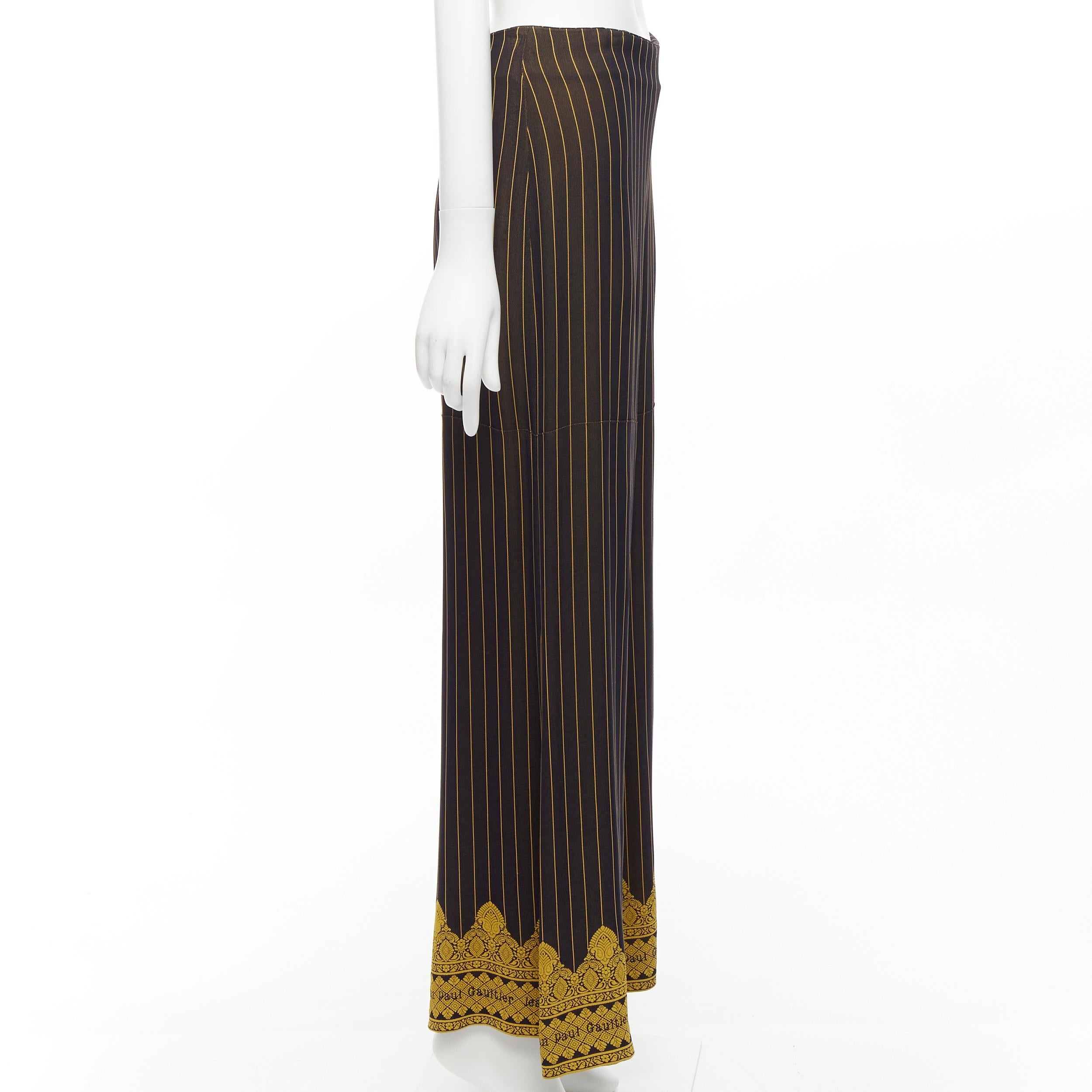 Women's JEAN PAUL GAULTIER FEMME black gold striped logo trim wide leg pants IT40 L For Sale