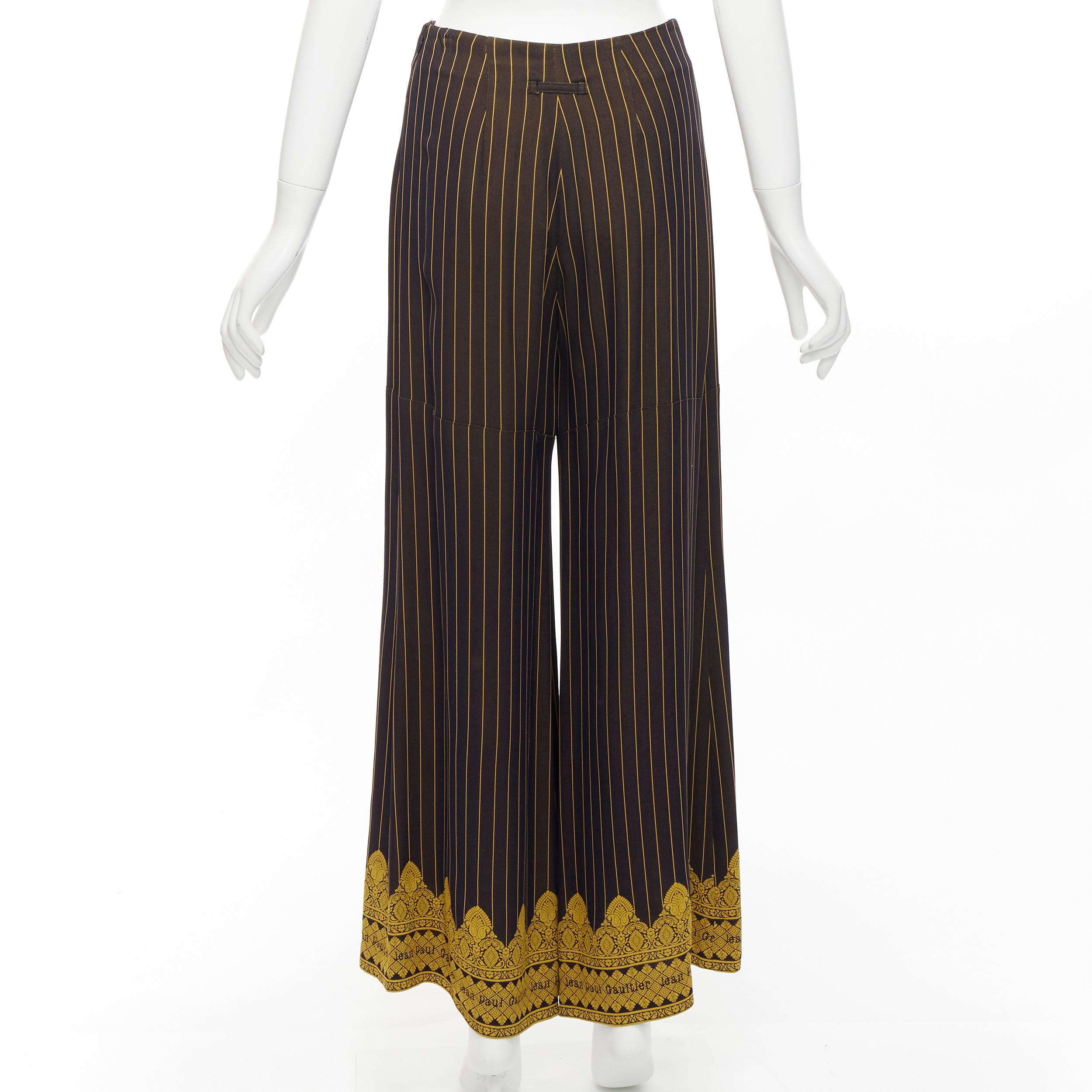 Women's JEAN PAUL GAULTIER FEMME black gold striped logo trim wide leg pants IT40 L For Sale