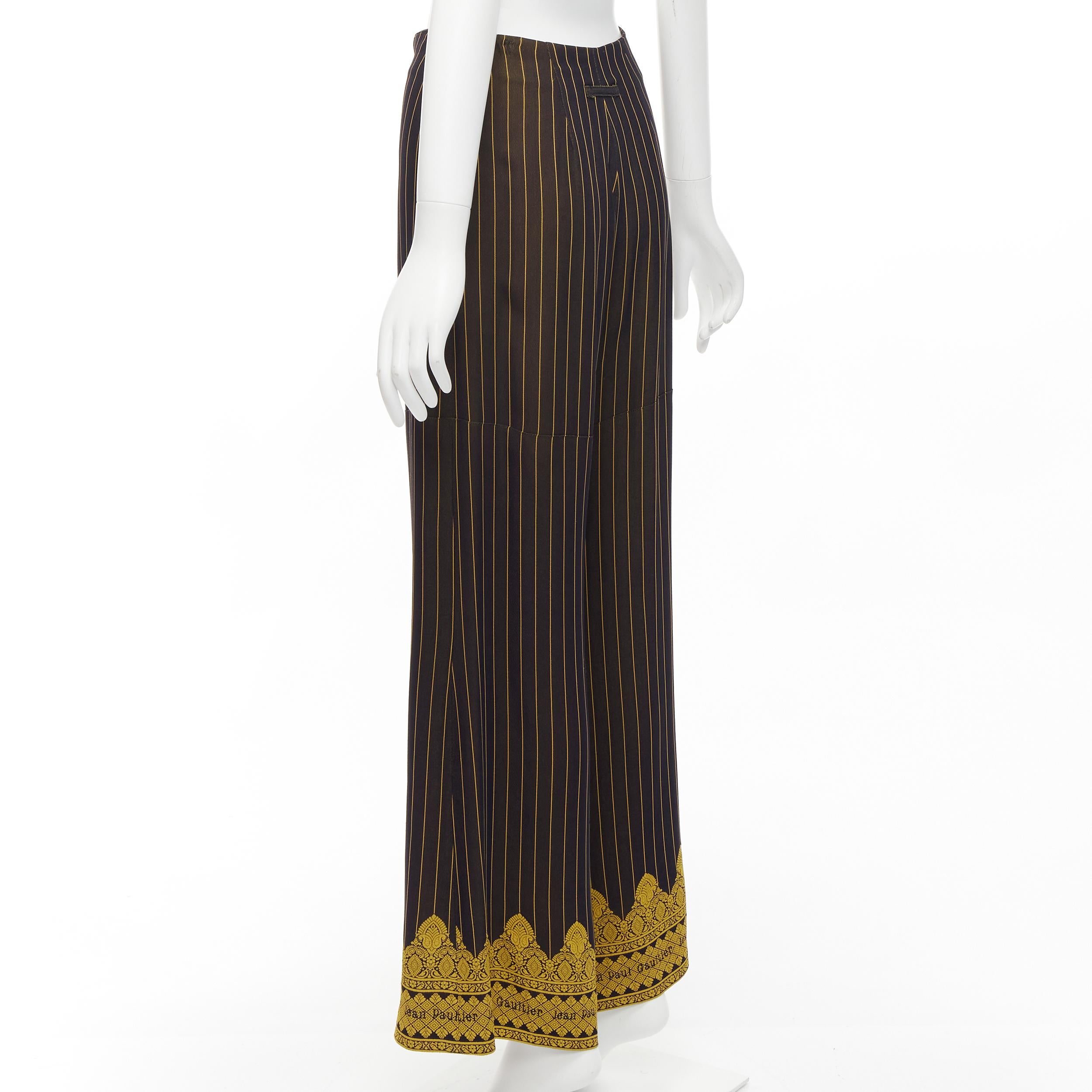 JEAN PAUL GAULTIER FEMME black gold striped logo trim wide leg pants IT40 L For Sale 1
