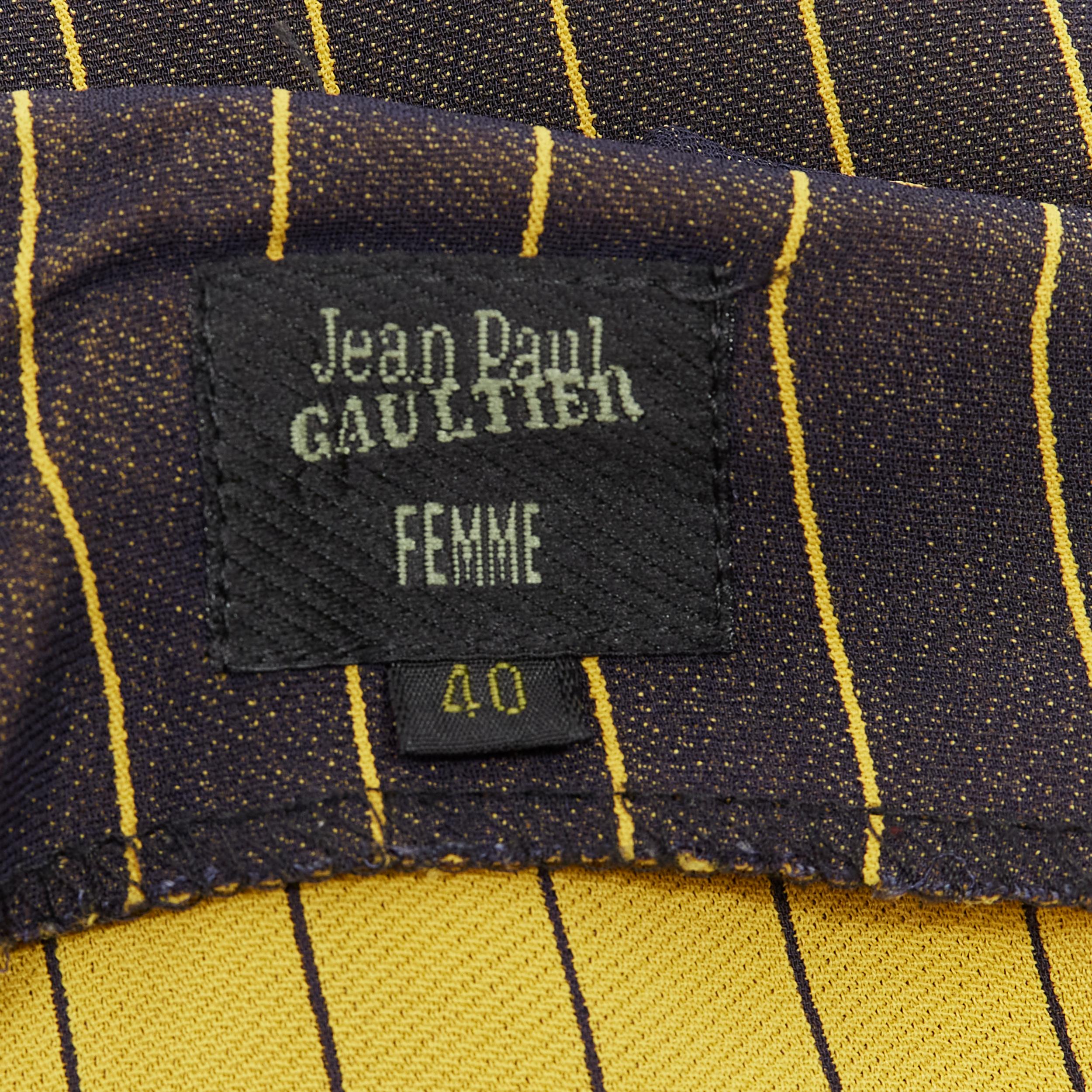 JEAN PAUL GAULTIER FEMME black gold striped logo trim wide leg pants IT40 L For Sale 4