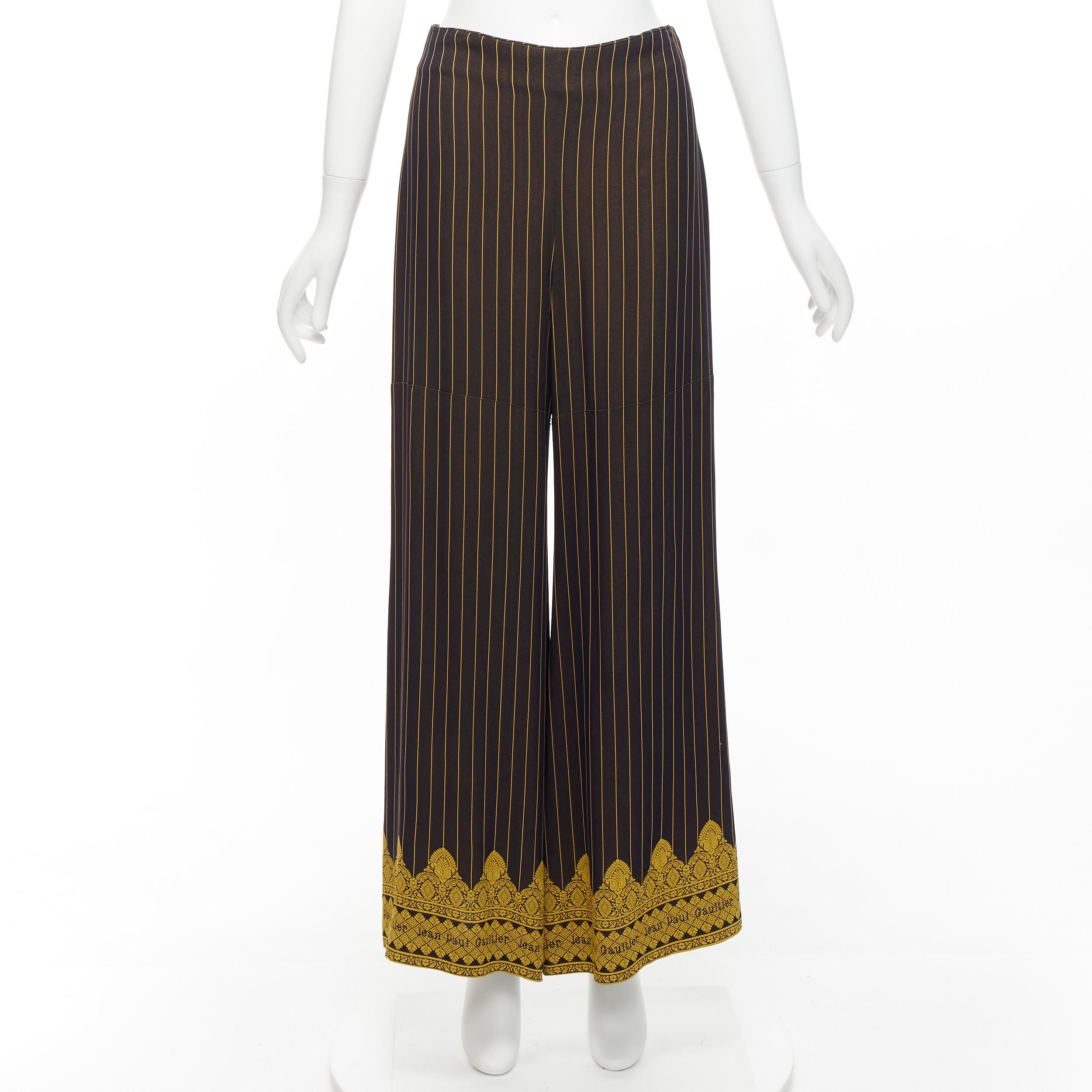 JEAN PAUL GAULTIER FEMME black gold striped logo trim wide leg pants IT40 L For Sale 5