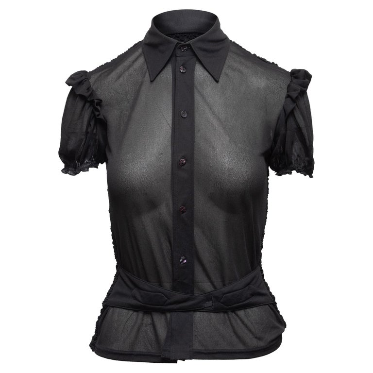 Jean Paul Gaultier Femme Black Sheer Button-Up Top For Sale at 1stDibs