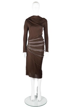 Jean Paul Gaultier Femme Brown Hooded Cowl Neck Zip Midi Dress, Late 1990s-2000s