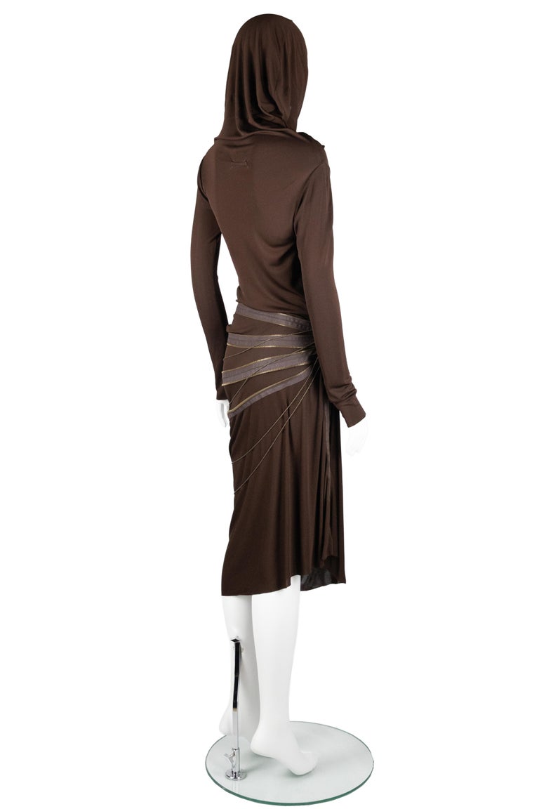 Jean Paul Gaultier Femme Brown Hooded Cowl Neck Zip Midi Dress, Late  1990s-2000s For Sale at 1stDibs