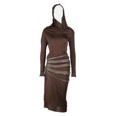 Jean Paul Gaultier Femme Brown Hooded Cowl Neck Zip Midi Dress, Late 1990s-2000s