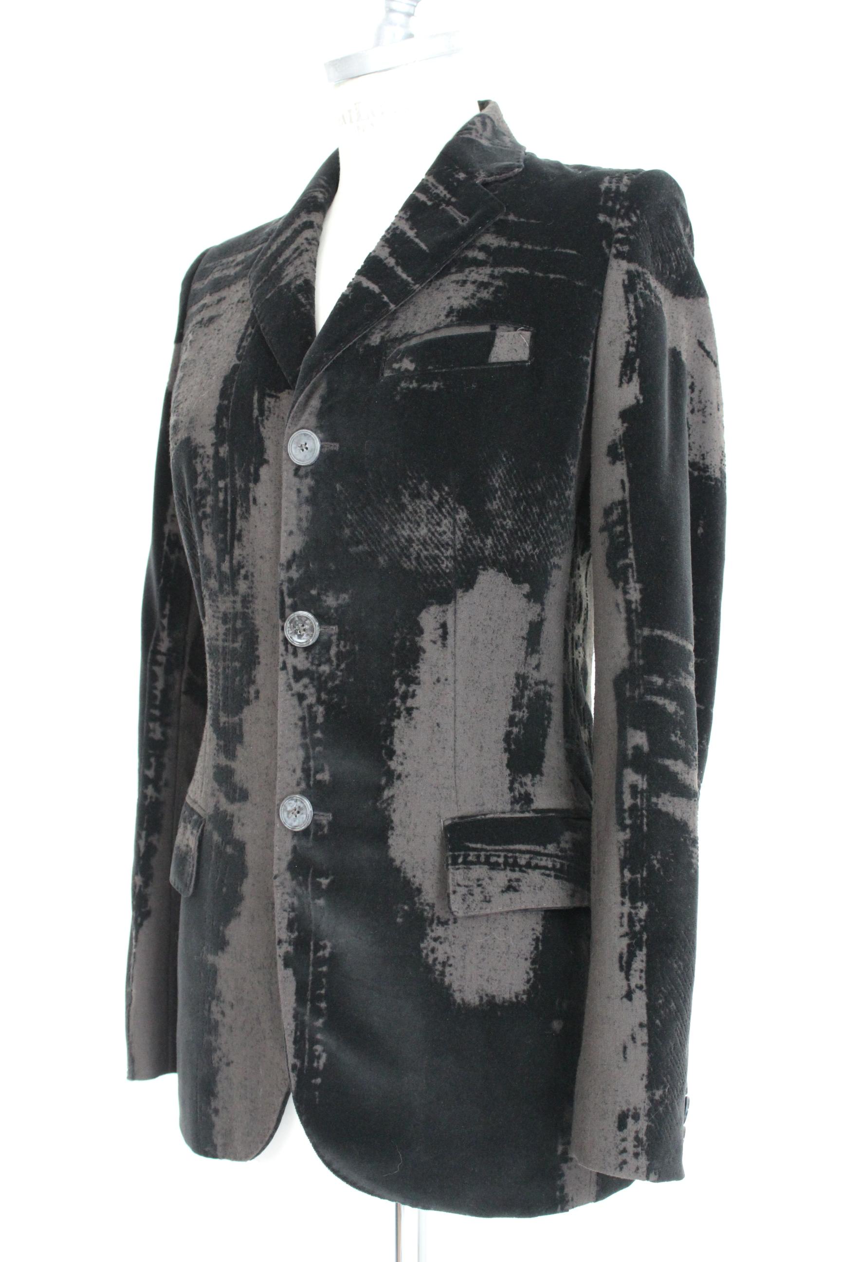 Jean Paul Gaultier Femme Brown Velvet Wool Damask Evening Slim Fit Jacket In Excellent Condition In Brindisi, Bt
